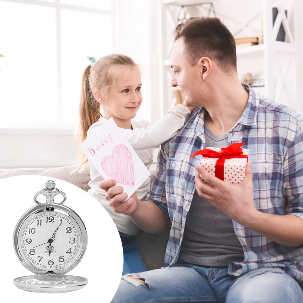 Vicloon Orologio da Tasca Vintage al Quarzo con Numeri Romani e Catena (Argento) - immagine 7
