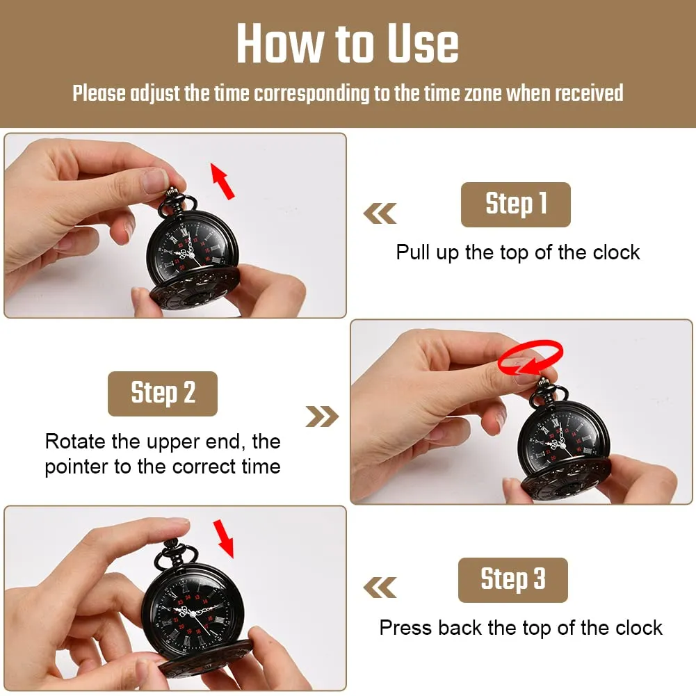 Vicloon Orologio da Taschino Vintage con Numeri Romani, Movimento al Quarzo con Catena (Nero) - immagine 4
