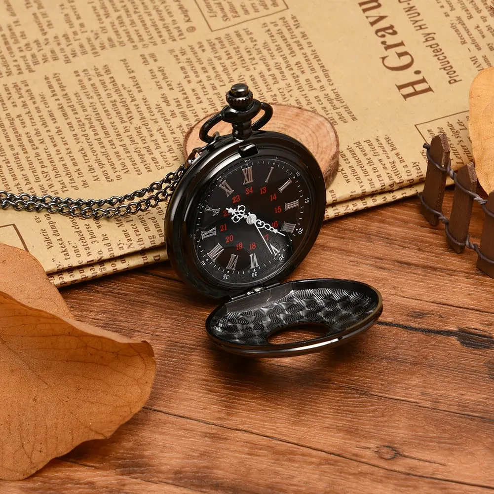Vicloon Orologio da Taschino Vintage con Numeri Romani, Movimento al Quarzo con Catena (Nero) - immagine 6