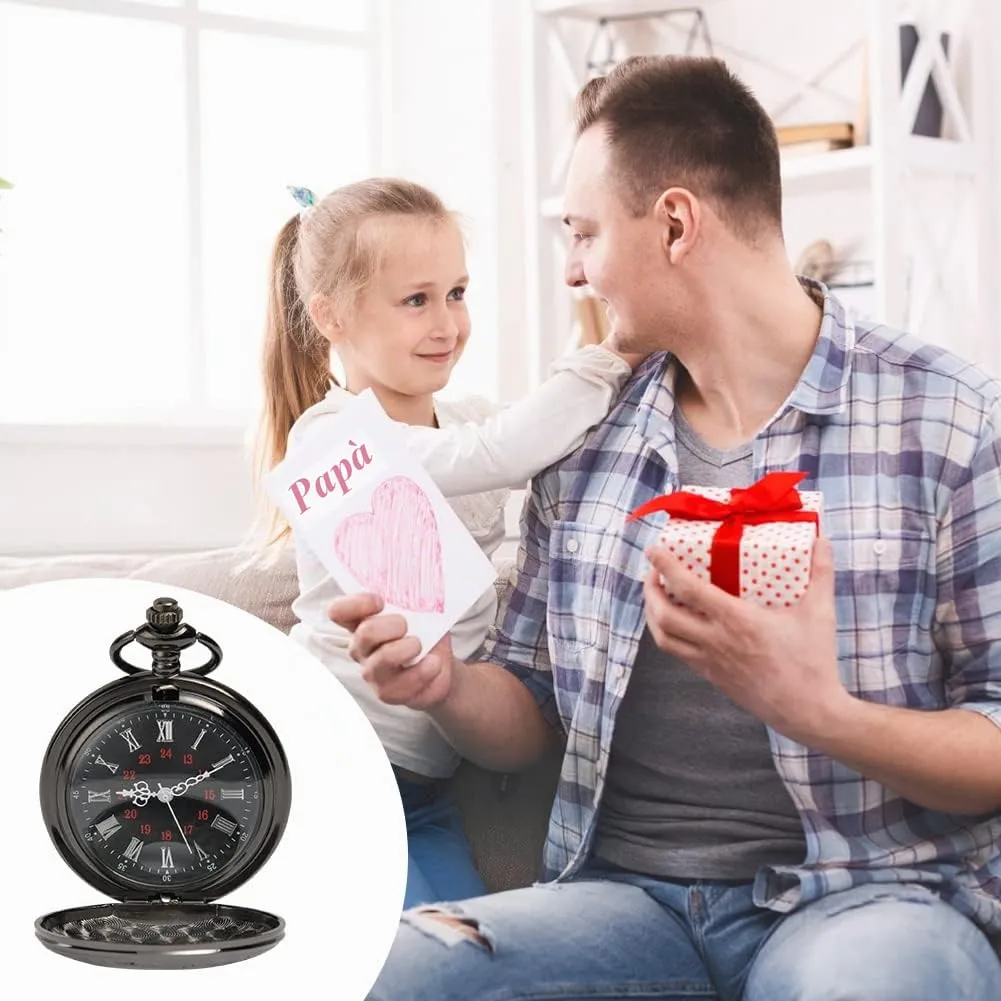 Vicloon Orologio da Taschino Vintage con Numeri Romani, Movimento al Quarzo con Catena (Nero) - immagine 7