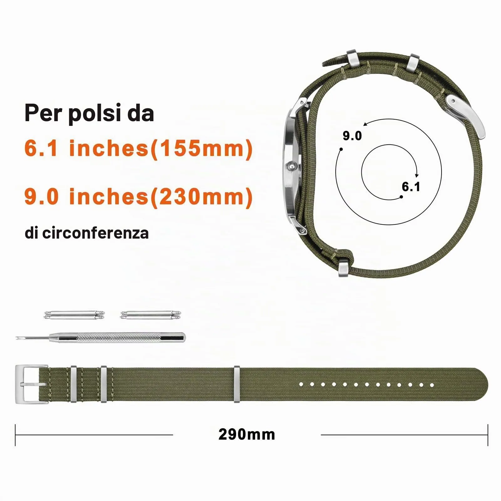 ANNEFIT Cinturino per Orologio in Nylon 16mm con Fibbia in Acciaio Inossidabile (Verde Oliva) - immagine 4