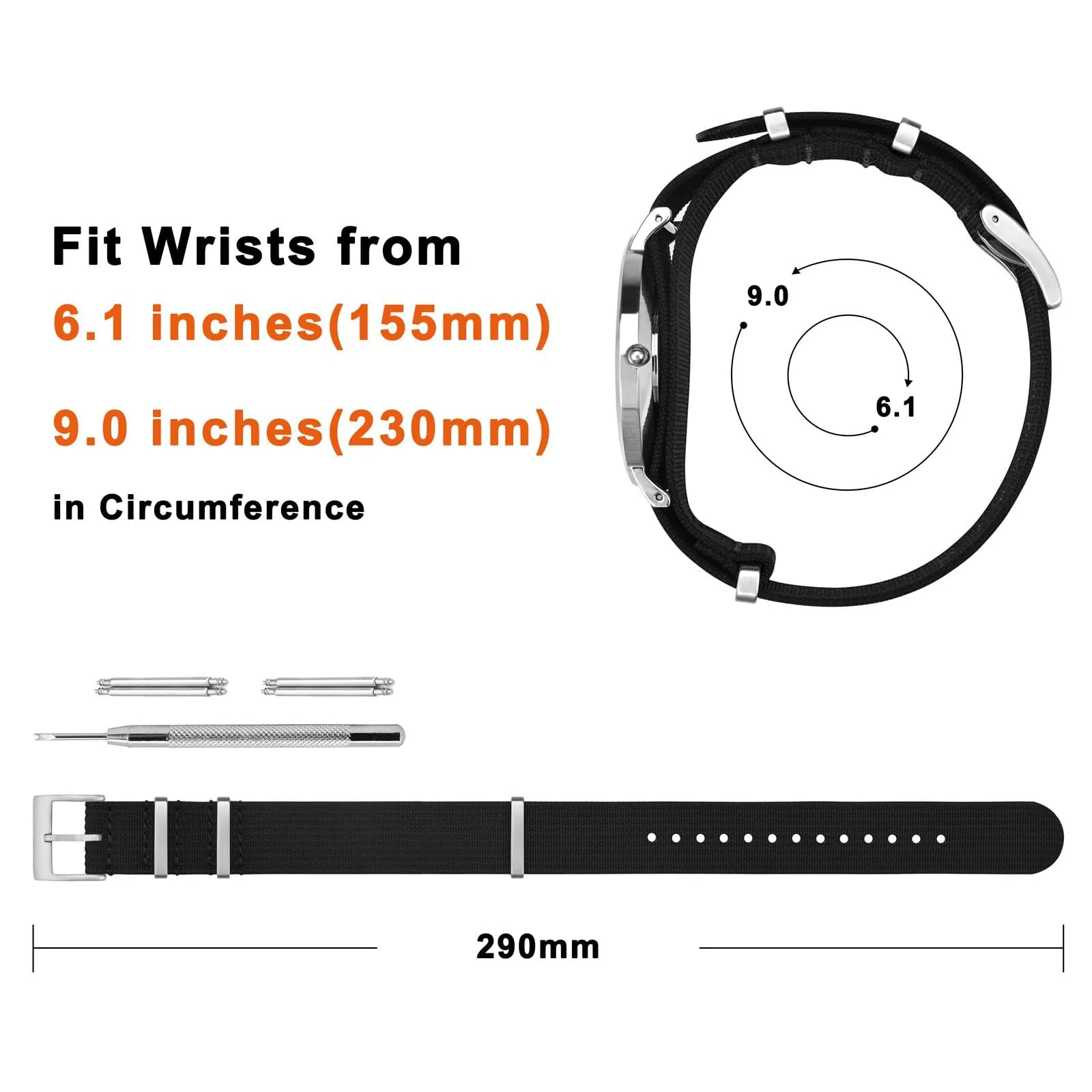 ANNEFIT Cinturino per Orologio in Nylon 16mm con Fibbia in Acciaio Inossidabile (Nero) - immagine 4