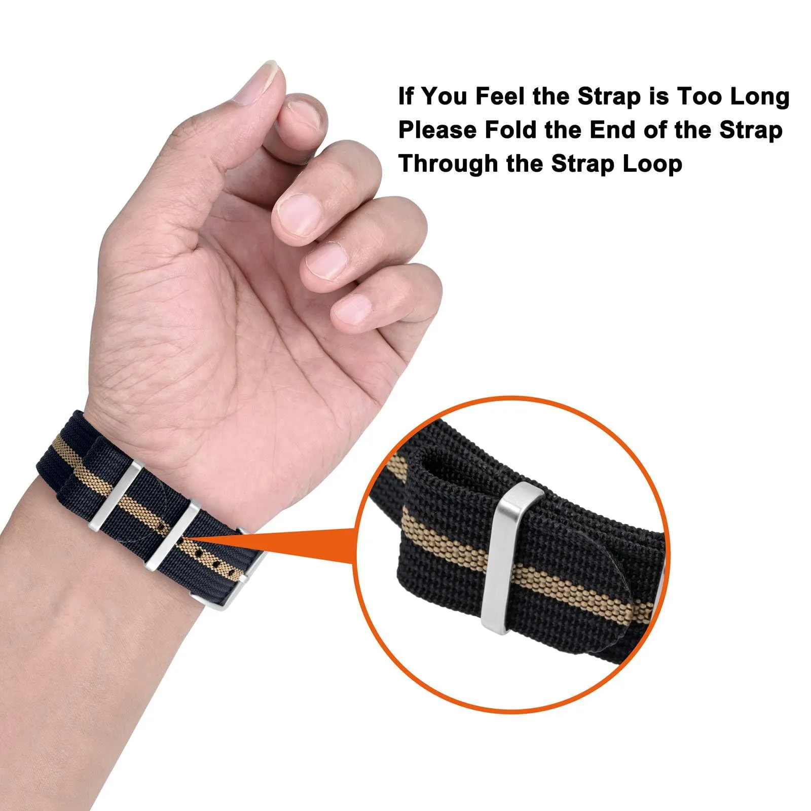 ANNEFIT Cinturino per Orologio in Nylon 18mm con Fibbia in Acciaio Inossidabile (Nero/Cachi) - immagine 6