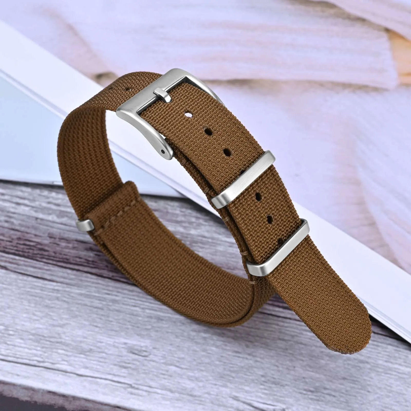ANNEFIT Cinturino per Orologio in Nylon 16mm con Fibbia in Acciaio Inossidabile, Marrone - immagine 8