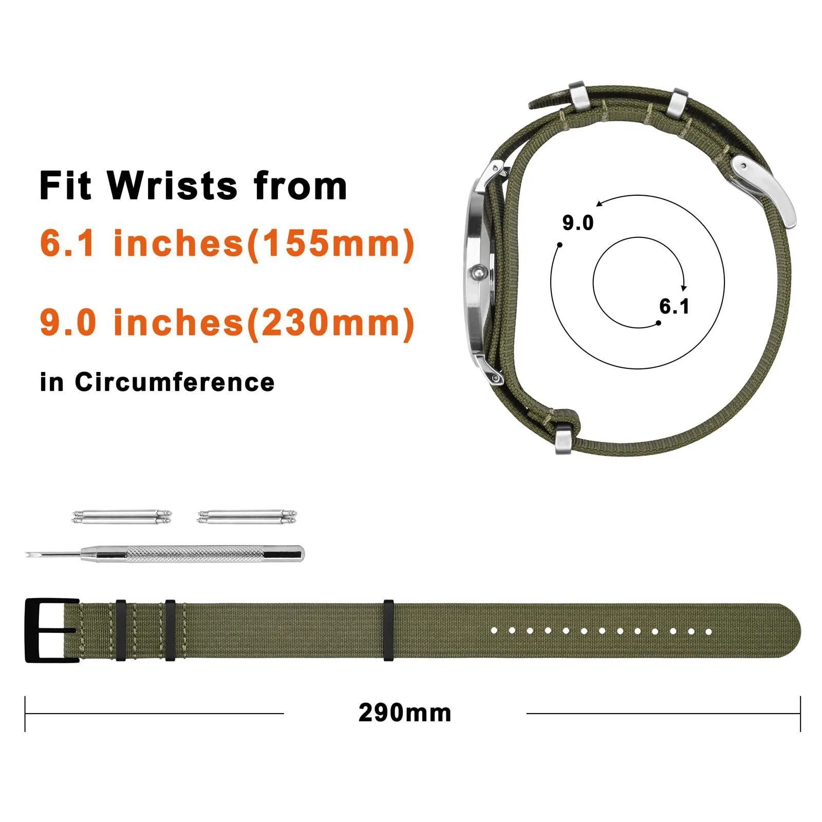 ANNEFIT Cinturino per Orologio in Nylon 16mm con Fibbia in Acciaio Inossidabile, Verde Oliva - immagine 4
