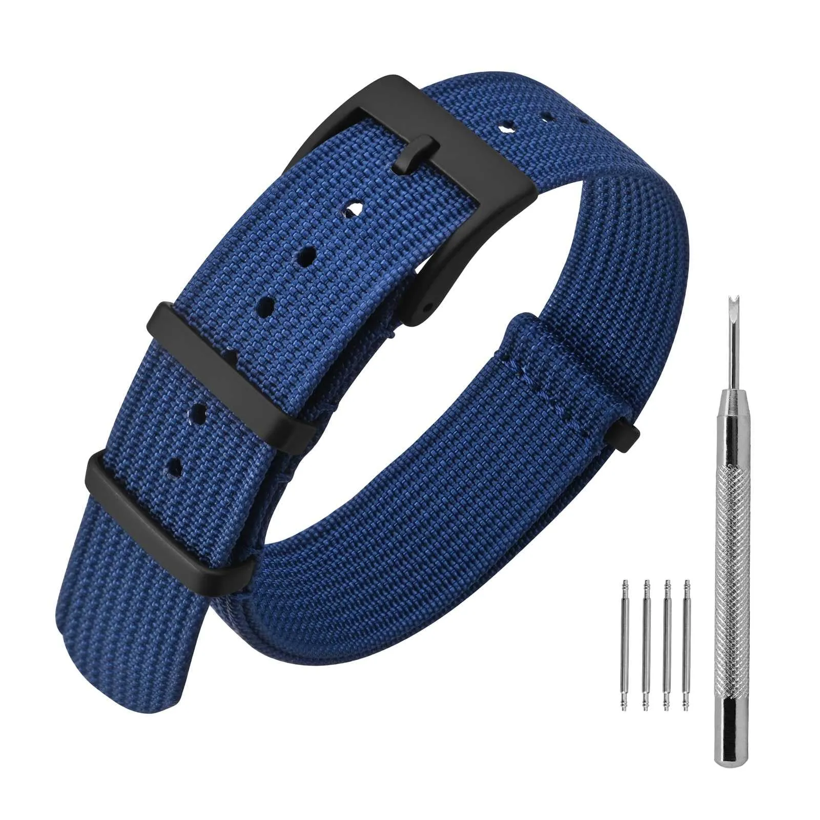 ANNEFIT Cinturino per Orologio in Nylon 24mm con Fibbia in Acciaio Inossidabile, Blu - immagine 1
