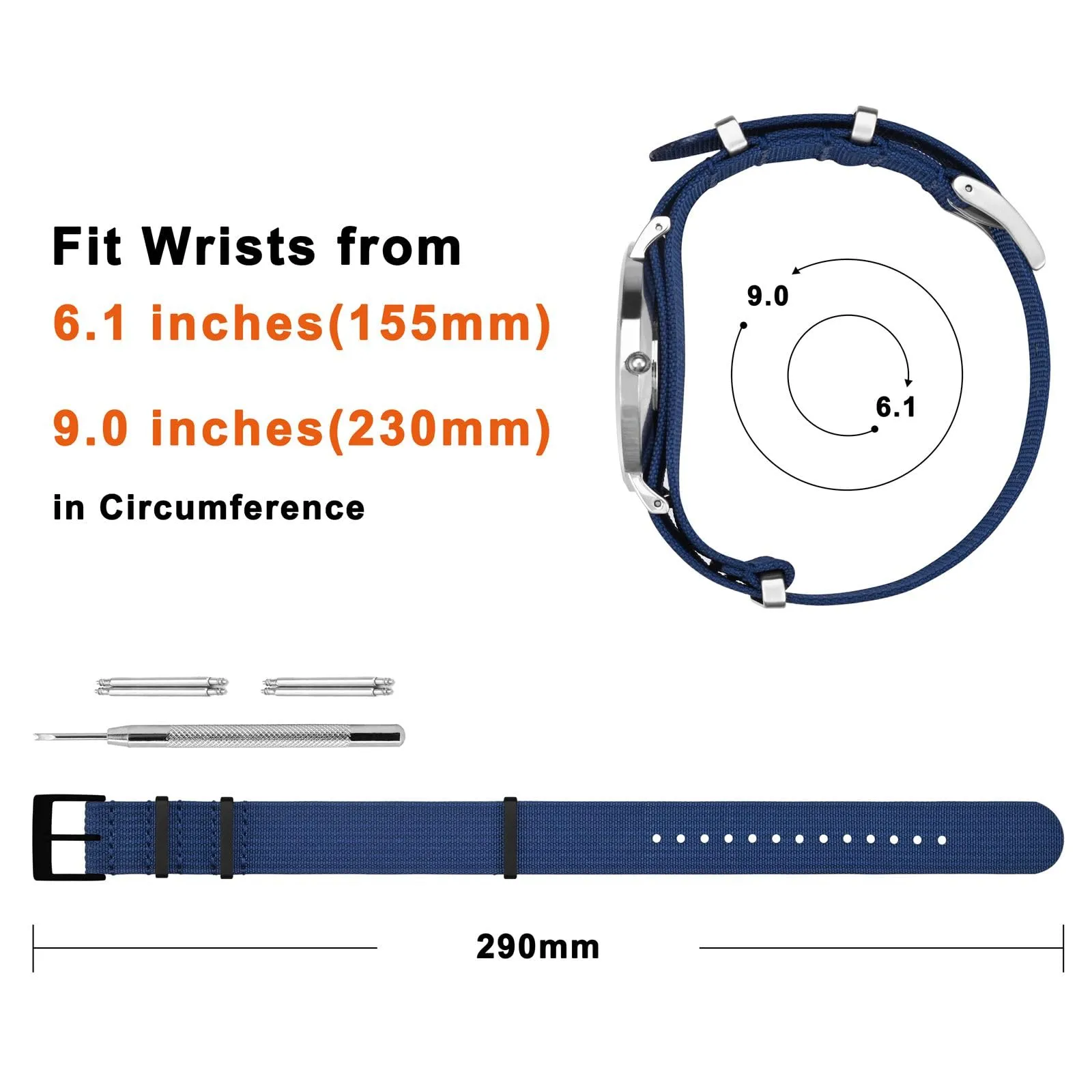 ANNEFIT Cinturino per Orologio in Nylon 24mm con Fibbia in Acciaio Inossidabile, Blu - immagine 4