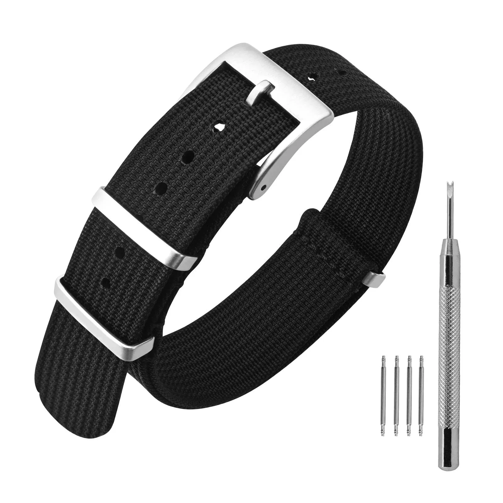 ANNEFIT Cinturino per Orologio in Nylon 24mm con Fibbia in Acciaio Inossidabile (Nero) - immagine 1