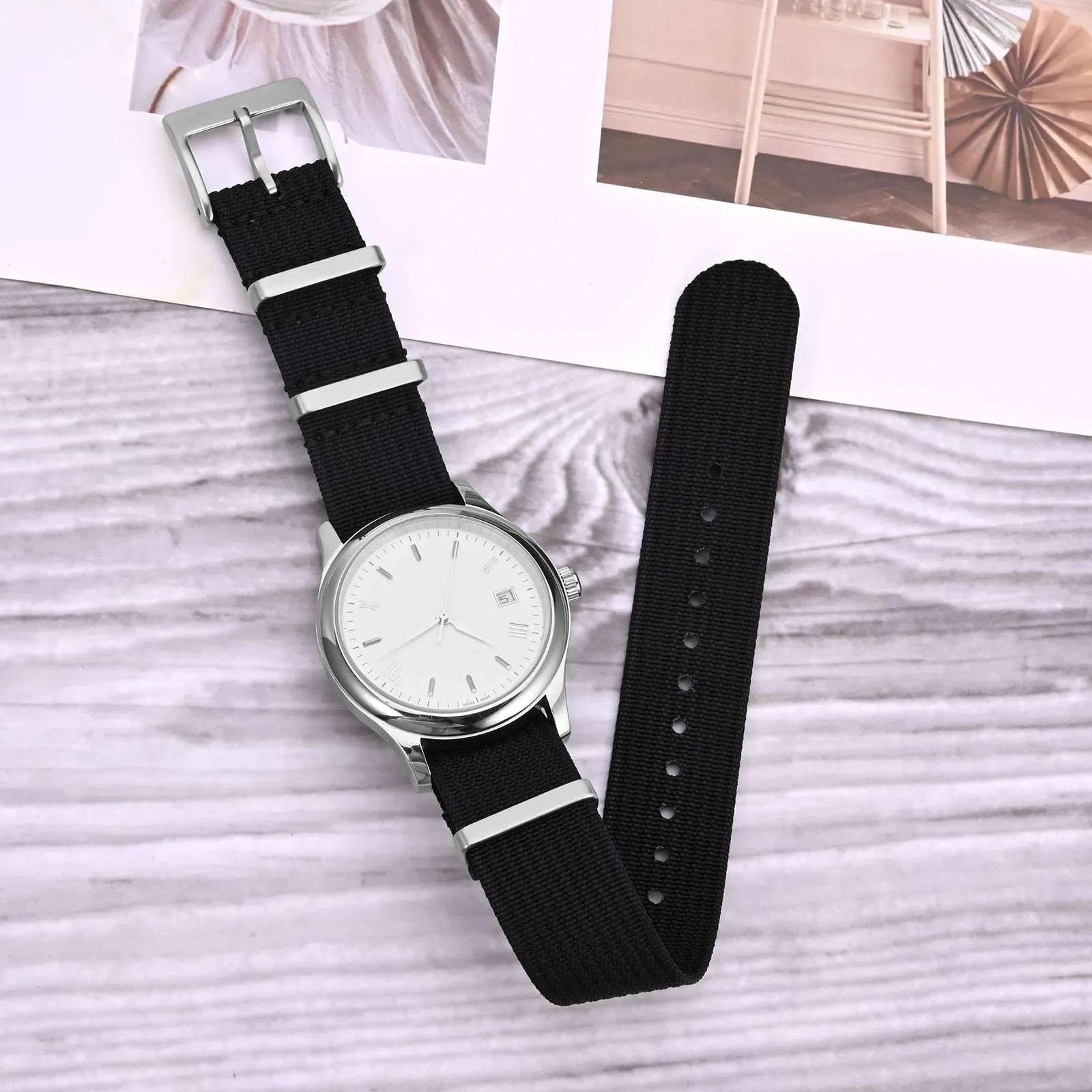 ANNEFIT Cinturino per Orologio in Nylon 24mm con Fibbia in Acciaio Inossidabile (Nero) - immagine 2