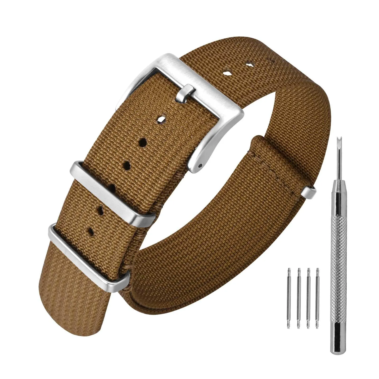 ANNEFIT Cinturino per Orologio in Nylon 19mm con Fibbia in Acciaio Inossidabile (Marrone) - immagine 1