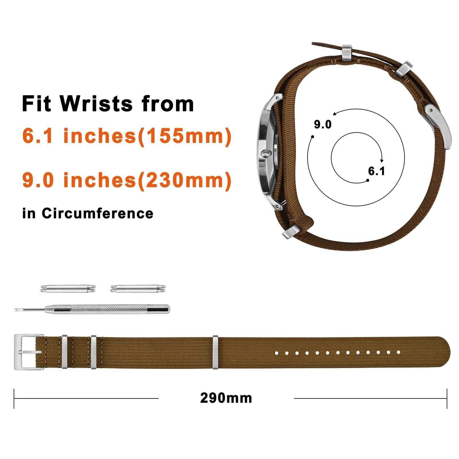 ANNEFIT Cinturino per Orologio in Nylon 19mm con Fibbia in Acciaio Inossidabile (Marrone) - immagine 4