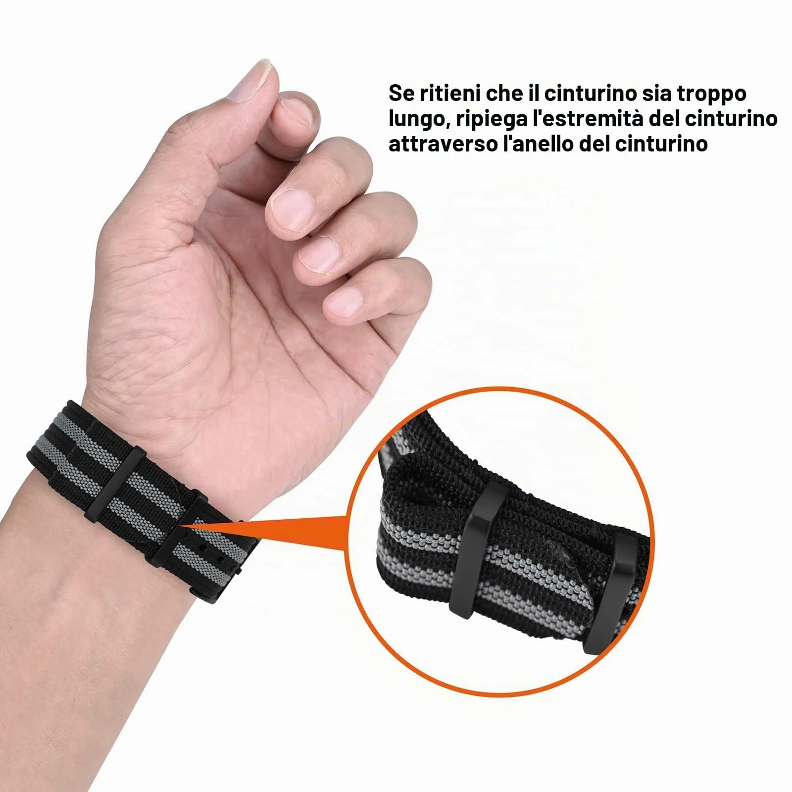 ANNEFIT Cinturino per Orologio in Nylon 18mm con Fibbia in Acciaio Inossidabile (Nero/Grigio) - immagine 6