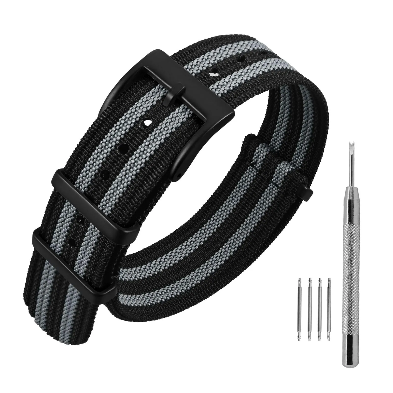 ANNEFIT Cinturino per Orologio in Nylon 22mm con Fibbia in Acciaio Inossidabile (Nero/Grigio) - immagine 1