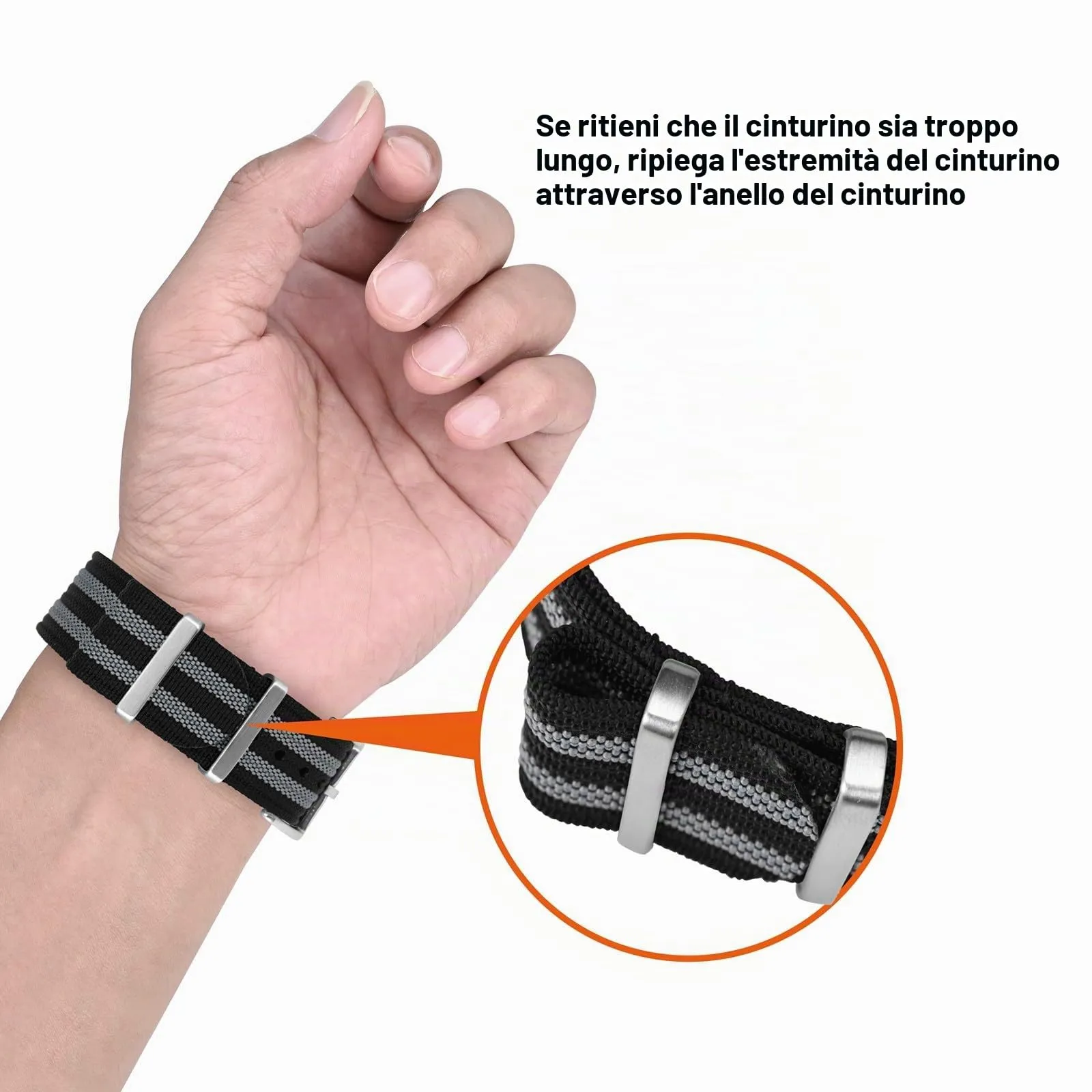 ANNEFIT Cinturino per Orologio in Nylon 20mm con Fibbia in Acciaio Inossidabile (Nero/Grigio) - immagine 6