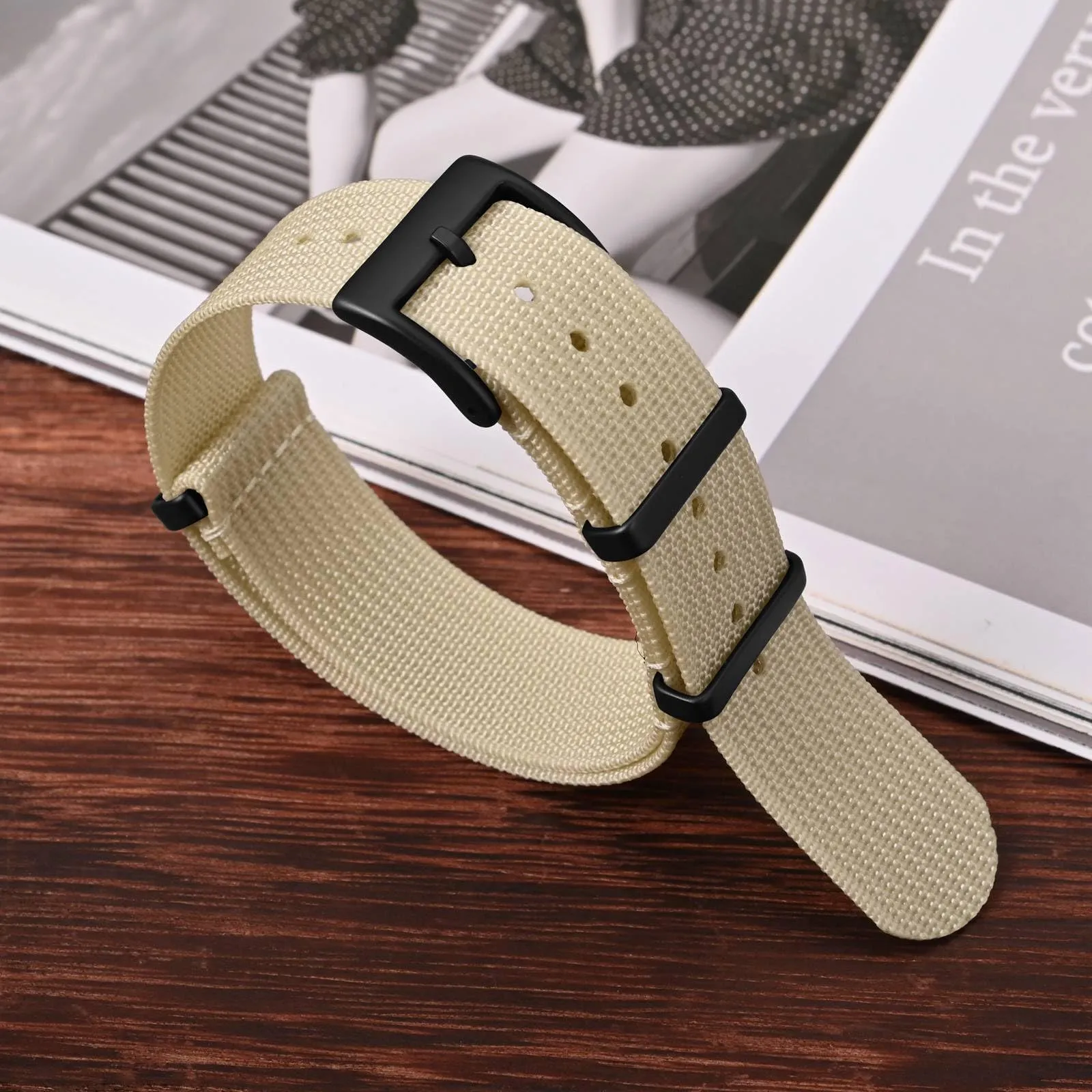 ANNEFIT Cinturino per Orologio in Nylon 20mm con Fibbia in Acciaio Inossidabile - Beige - immagine 7