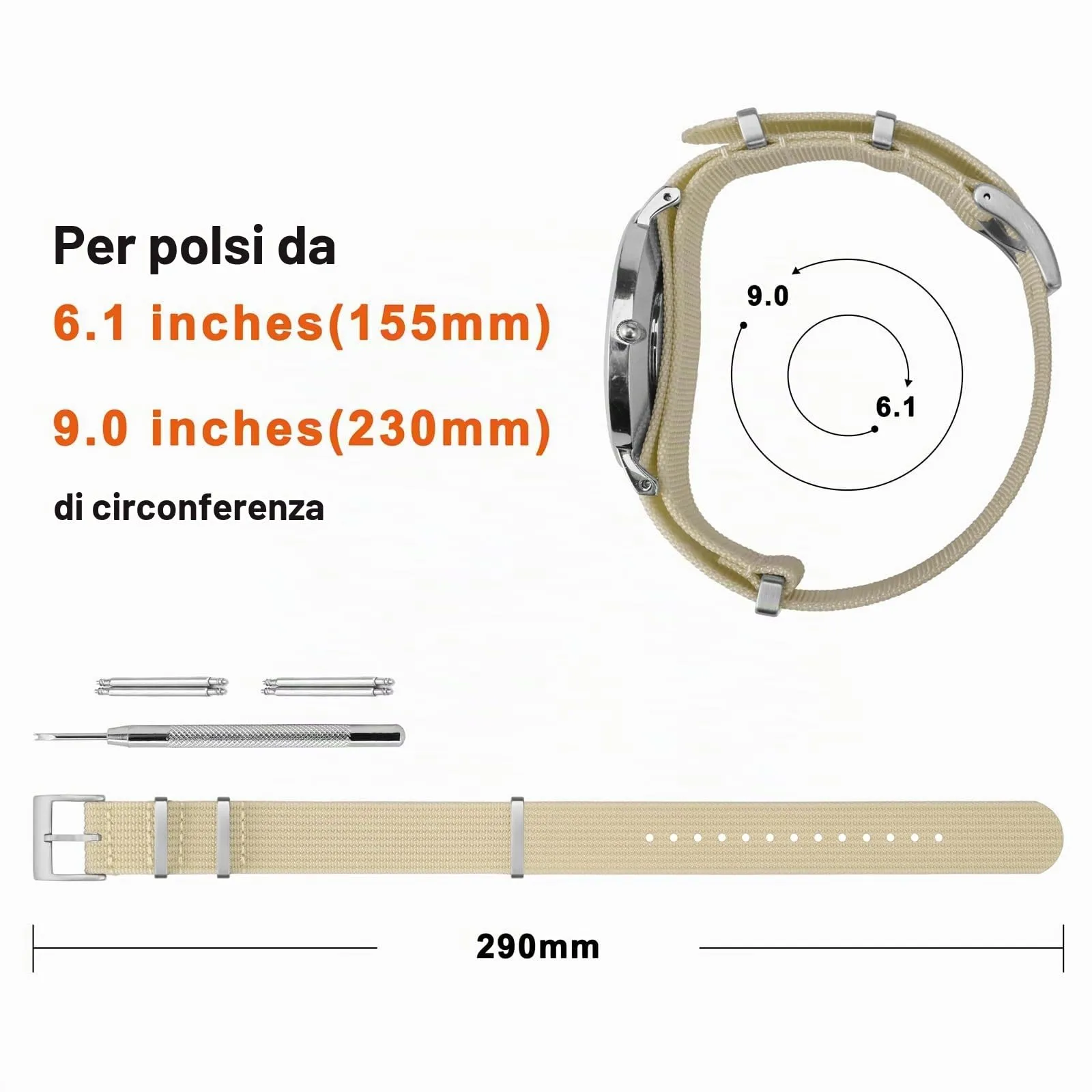 ANNEFIT Cinturino per Orologio in Nylon 20mm con Fibbia in Acciaio Inossidabile (Beige) - immagine 4