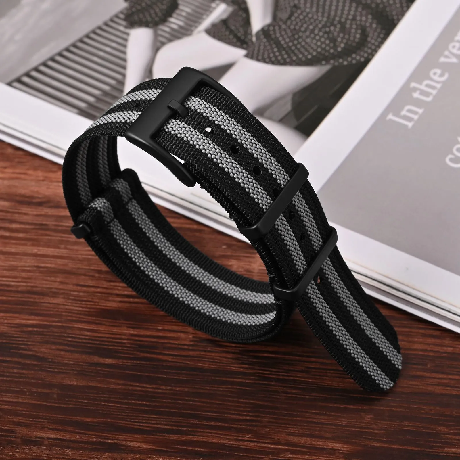 ANNEFIT Cinturino per Orologio in Nylon 20mm con Fibbia in Acciaio Inossidabile (Nero/Grigio) - immagine 7