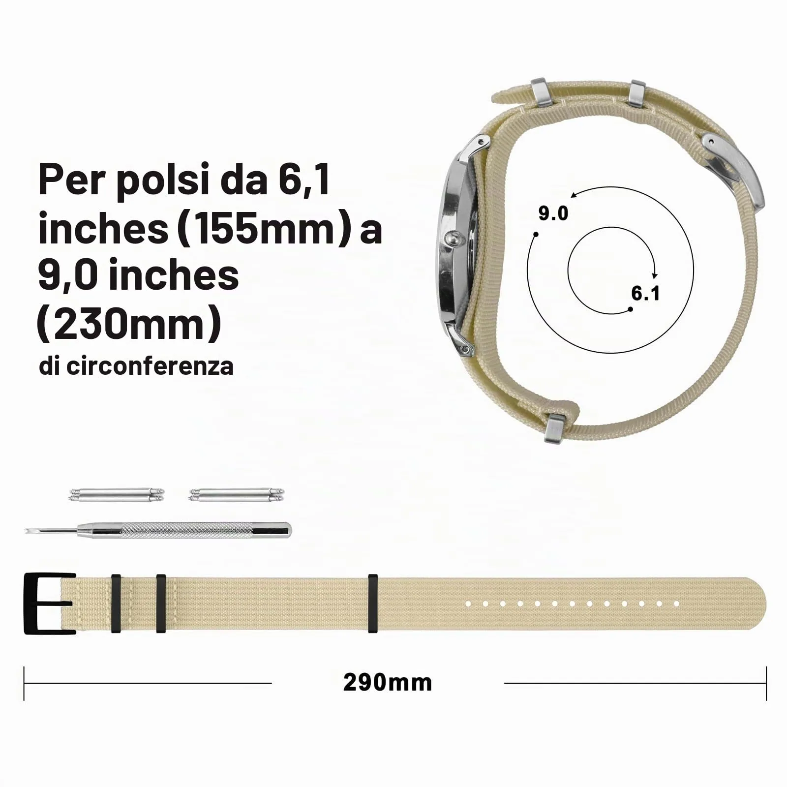 ANNEFIT Cinturino per Orologio in Nylon 22mm con Fibbia in Acciaio Inossidabile, Beige - immagine 4
