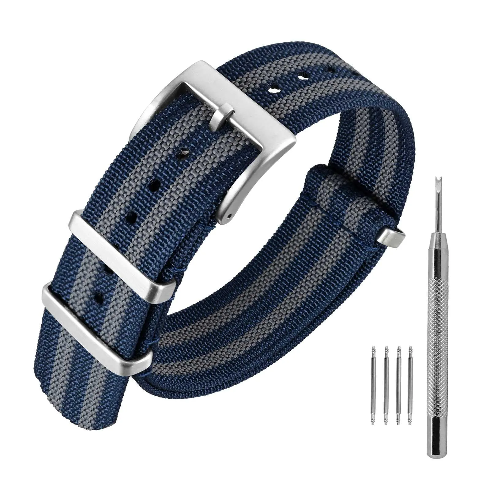 ANNEFIT Cinturino per Orologio in Nylon 22mm con Fibbia in Acciaio Inossidabile (Blu/Grigio) - immagine 1