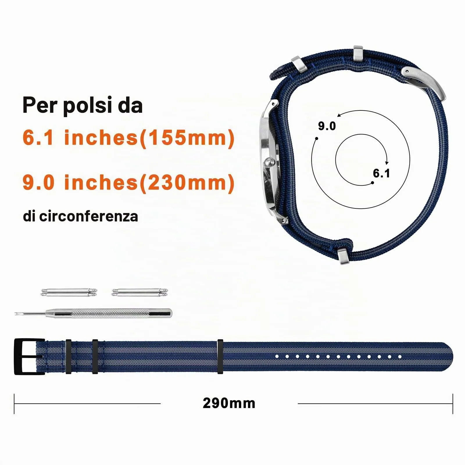 ANNEFIT Cinturino per Orologio in Nylon 18mm con Fibbia in Acciaio Inossidabile (Blu/Grigio) - immagine 4