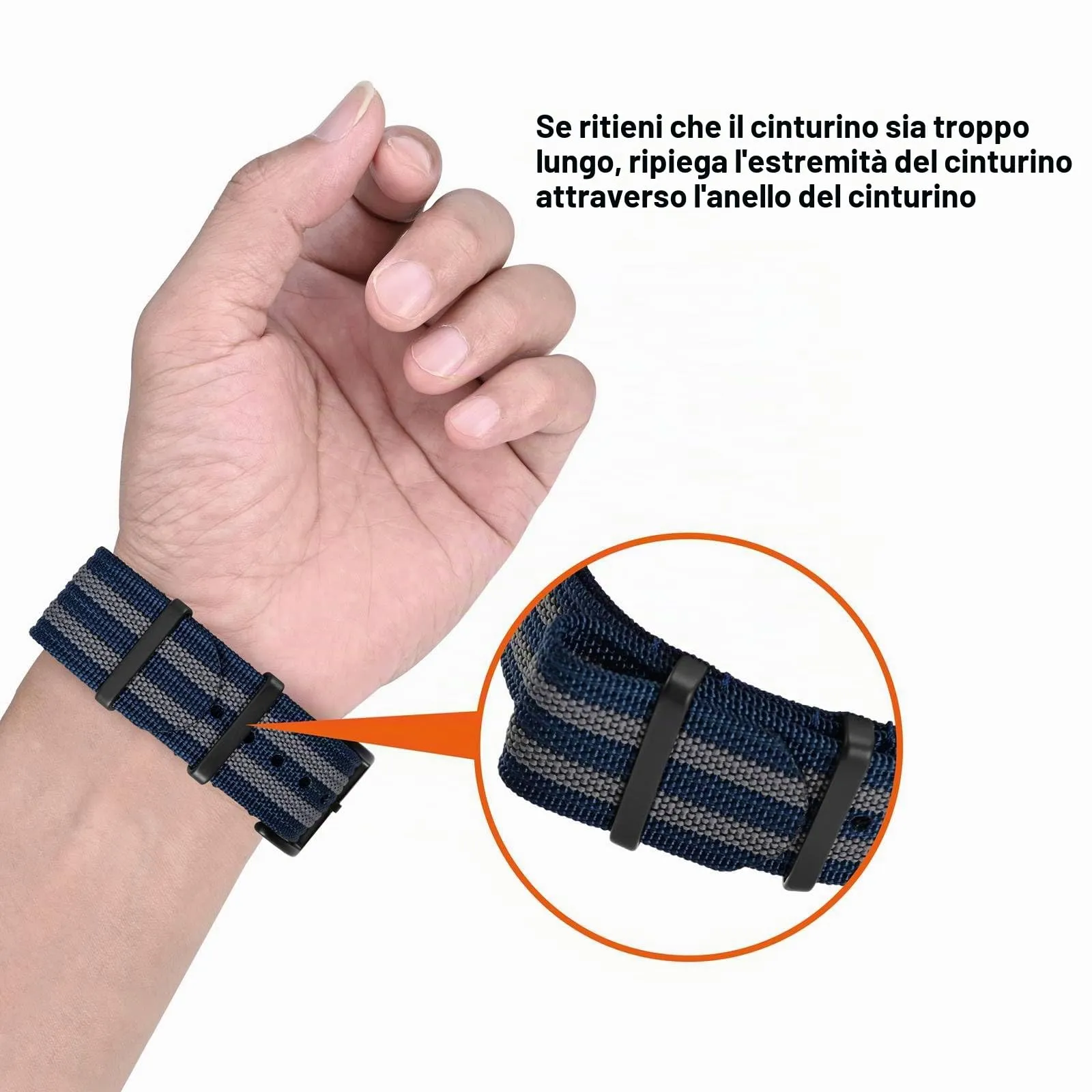 ANNEFIT Cinturino per Orologio in Nylon 18mm con Fibbia in Acciaio Inossidabile (Blu/Grigio) - immagine 6