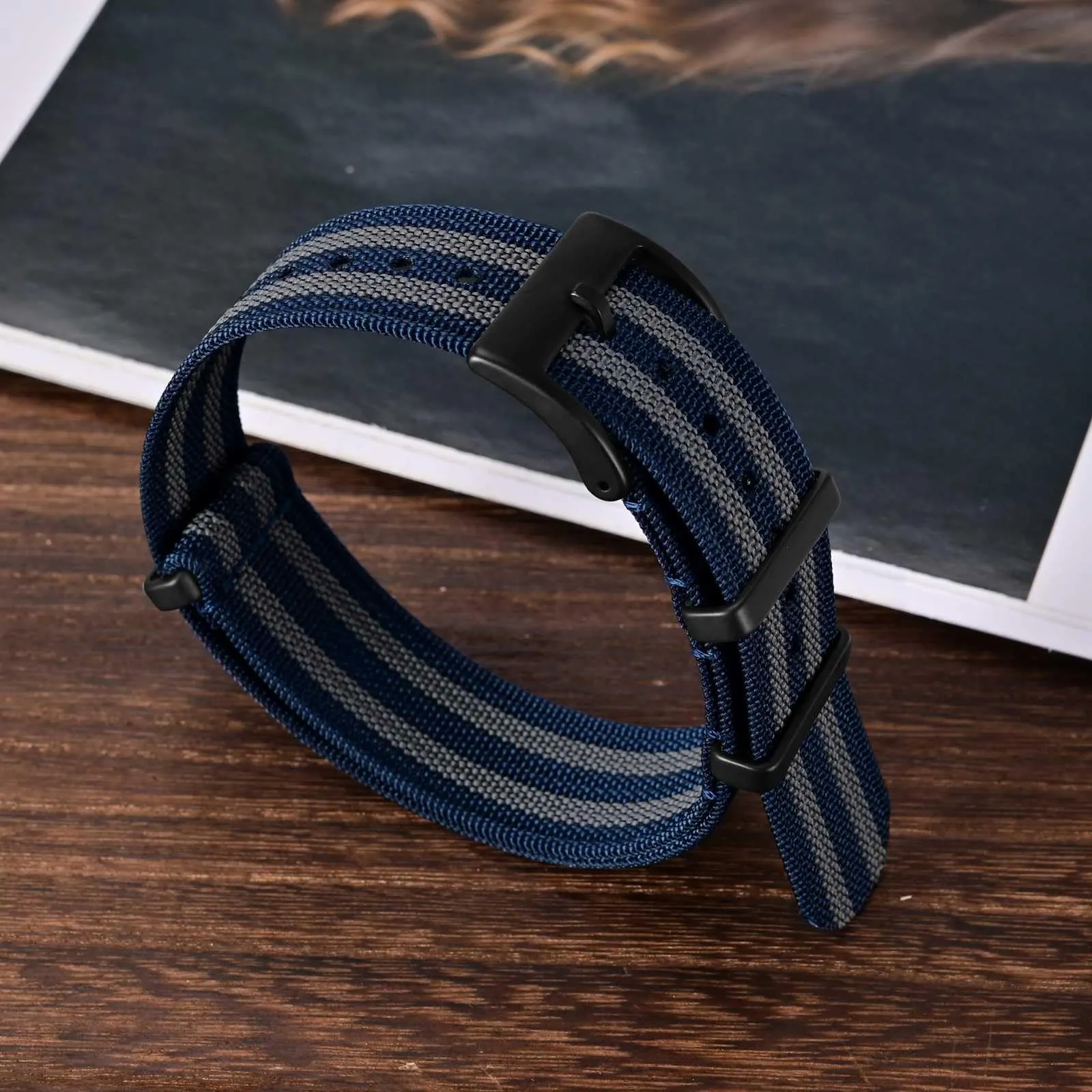 ANNEFIT Cinturino per Orologio in Nylon 22mm con Fibbia in Acciaio Inossidabile (Blu/Grigio) - immagine 7