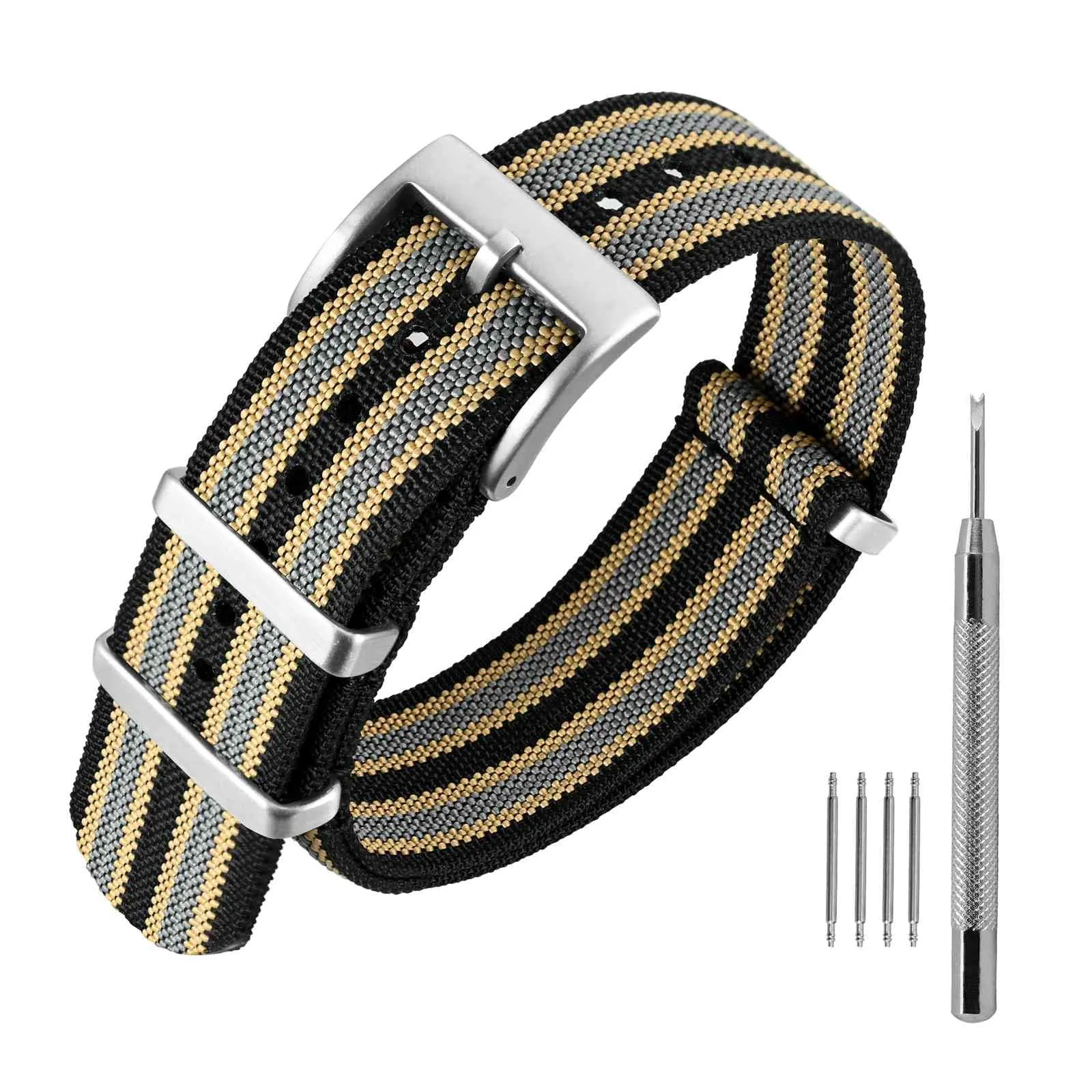 ANNEFIT Cinturino per Orologio in Nylon 18mm con Fibbia in Acciaio Inossidabile (Nero/Cachi/Grigio) - immagine 1