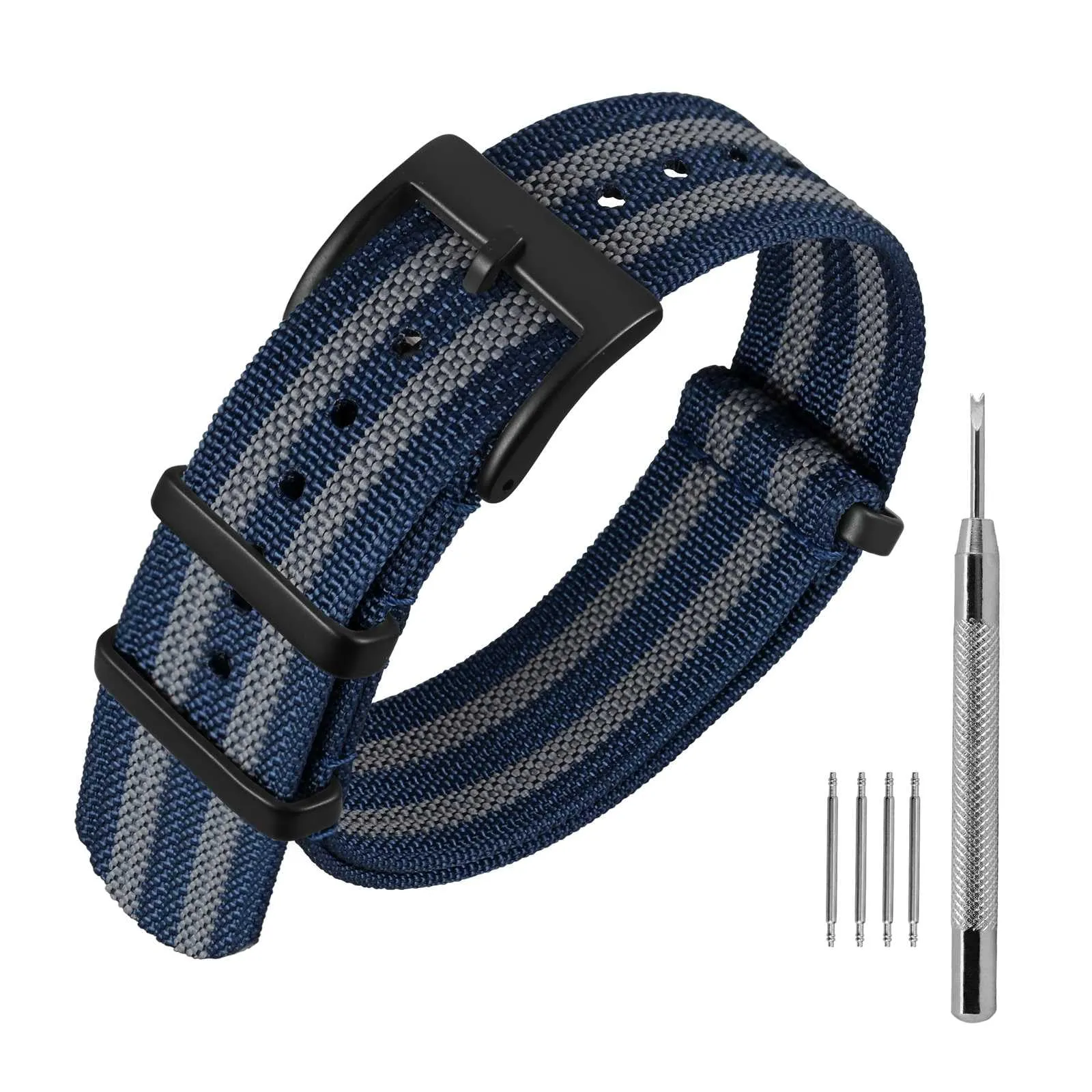 ANNEFIT Cinturino per Orologio in Nylon 20mm con Fibbia in Acciaio Inossidabile (Blu/Grigio) - immagine 1
