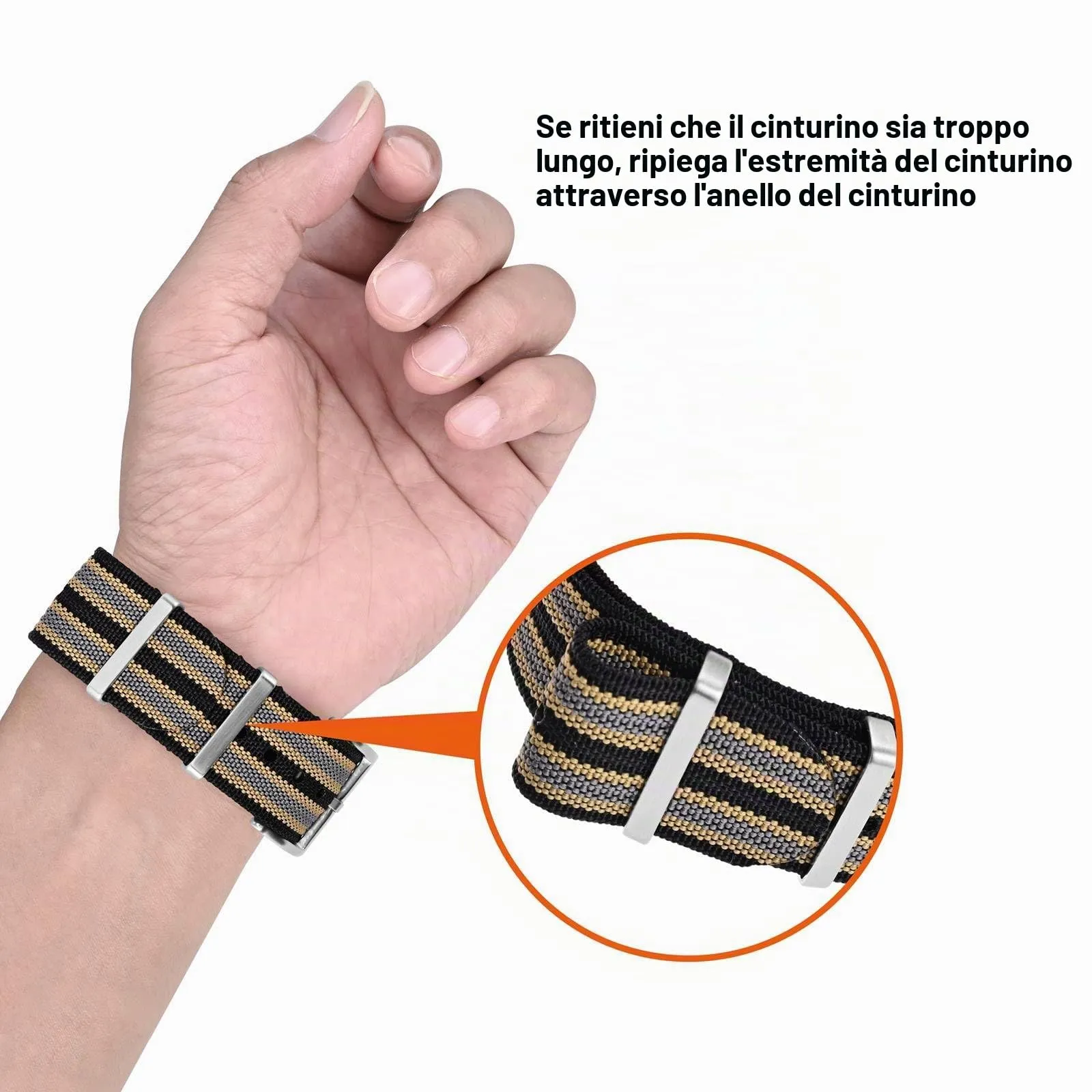 ANNEFIT Cinturino per Orologio in Nylon 22mm con Fibbia in Acciaio Inossidabile (Nero/Cachi/Grigio) - immagine 6