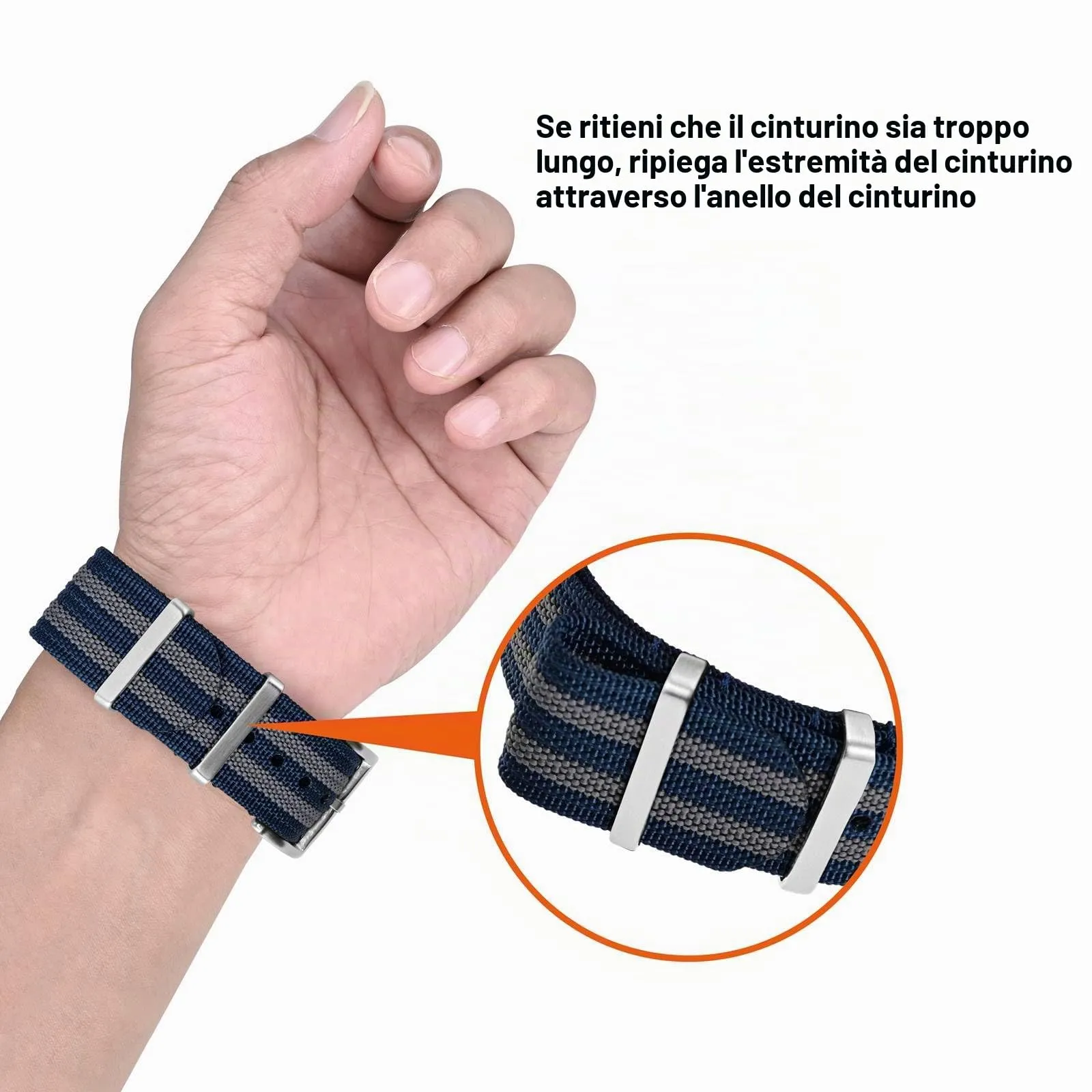 ANNEFIT Cinturino per Orologio in Nylon 18mm con Fibbia in Acciaio Inossidabile (Blu/Grigio) - immagine 6