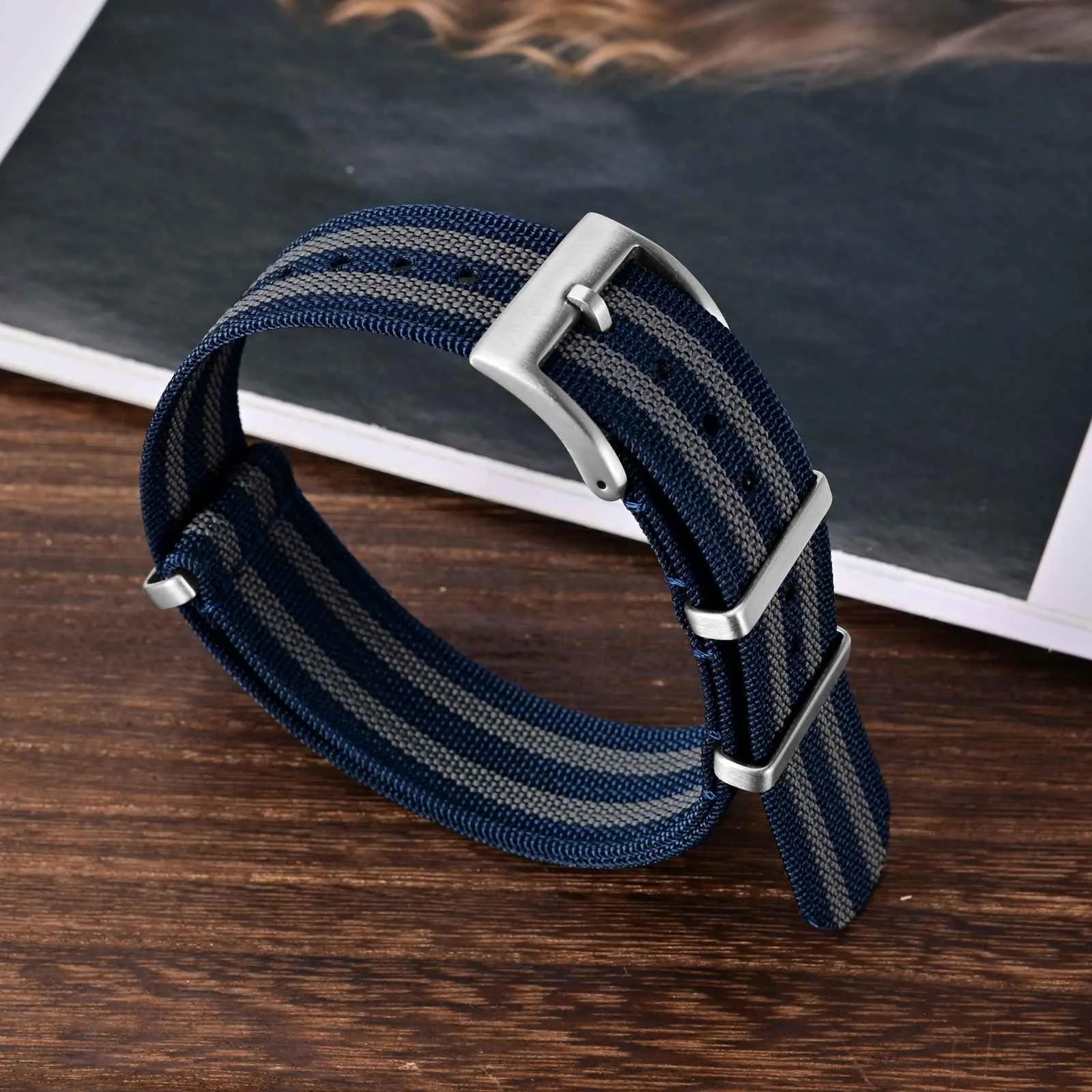 ANNEFIT Cinturino per Orologio in Nylon 18mm con Fibbia in Acciaio Inossidabile (Blu/Grigio) - immagine 7