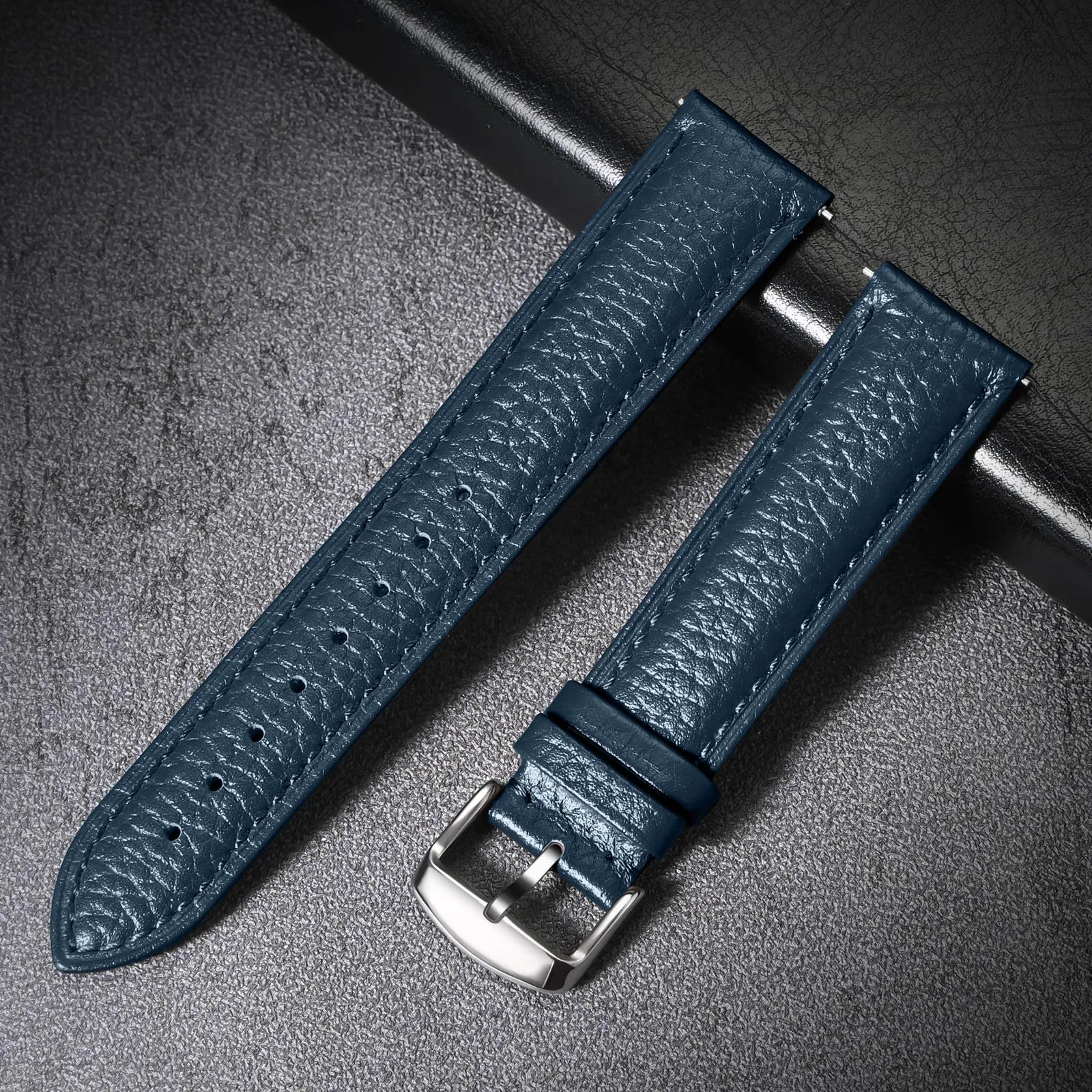 ULLCHRO Cinturino Orologio in Pelle Vera con Sgancio Rapido, 17mm, Blu Marino - immagine 5