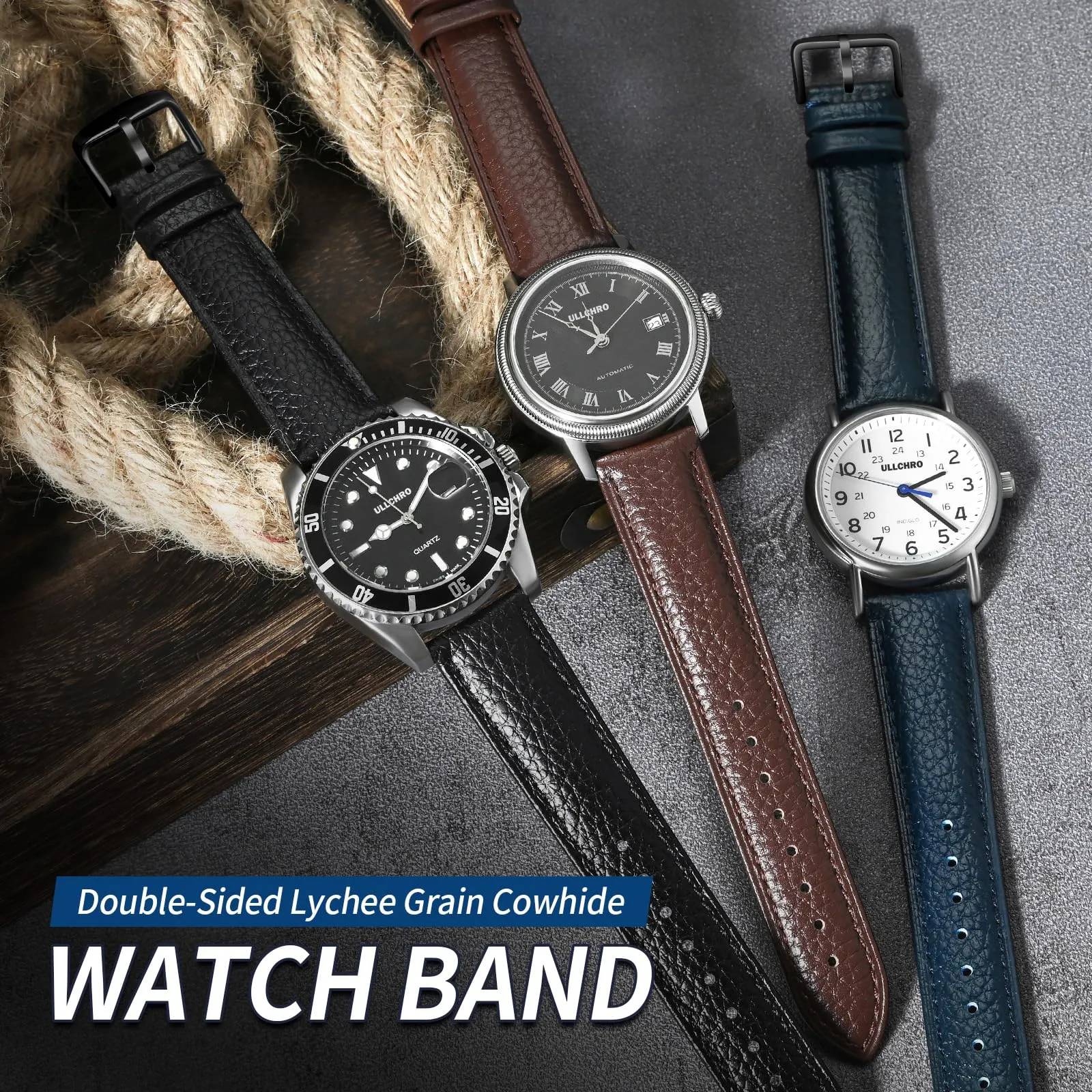 ULLCHRO Cinturino Orologio in Pelle Vera con Sgancio Rapido, 12mm, Blu Marino - immagine 2