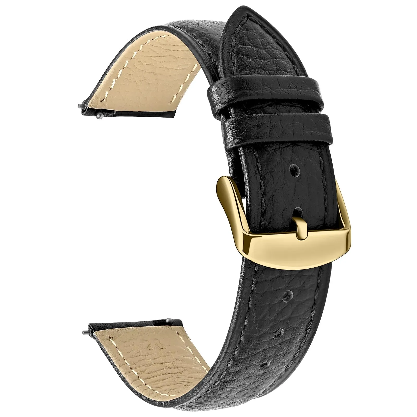 ULLCHRO Cinturino Orologio in Pelle Vera con Sgancio Rapido, 20mm, Nero - immagine 1