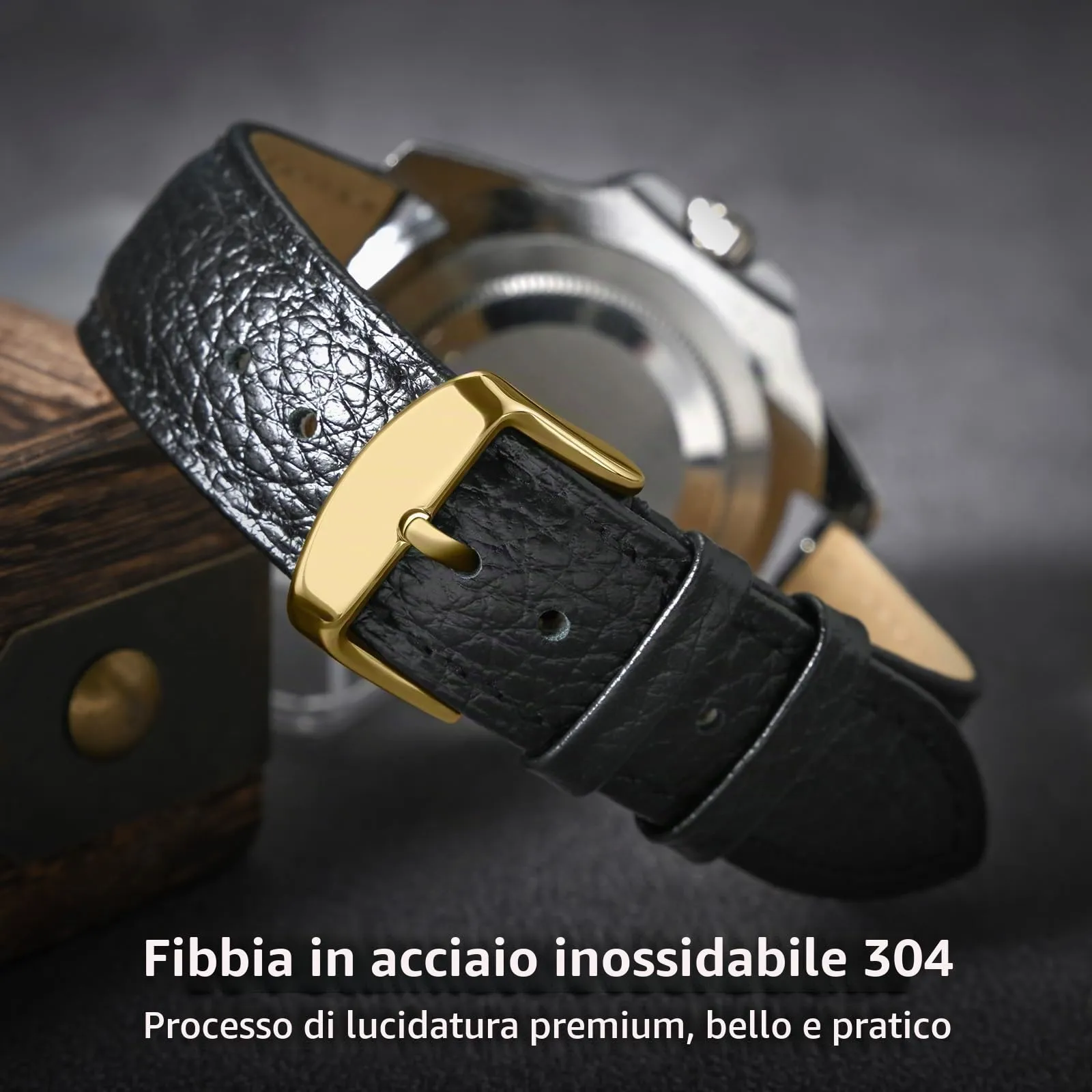 ULLCHRO Cinturino Orologio in Pelle Vera con Sgancio Rapido, 20mm, Nero - immagine 4