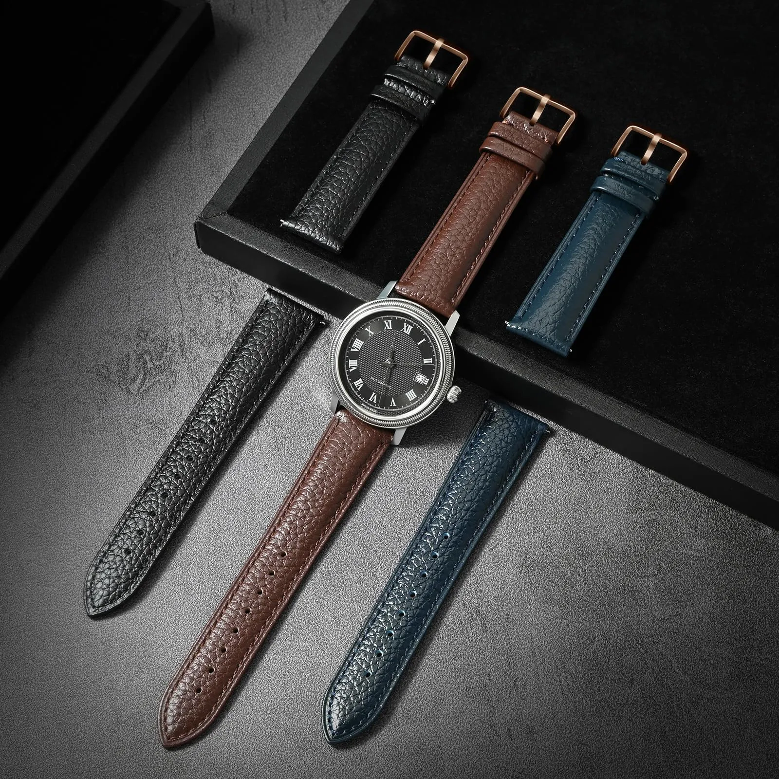 ULLCHRO Cinturino Orologio in Pelle Vera con Sgancio Rapido, 19mm, Marrone Scuro - immagine 7