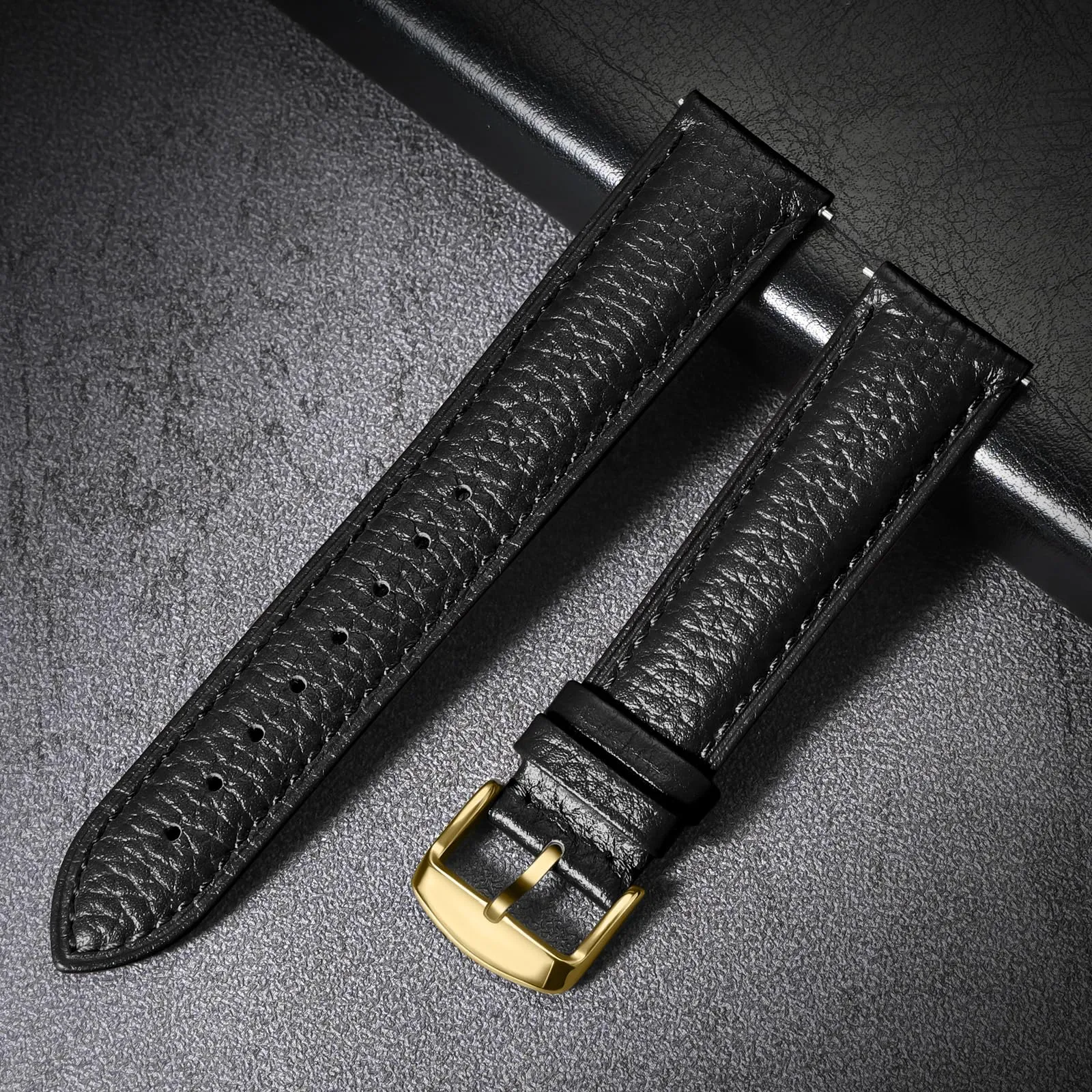 ULLCHRO Cinturino Orologio in Pelle Vera con Sgancio Rapido, 15mm, Nero - immagine 5