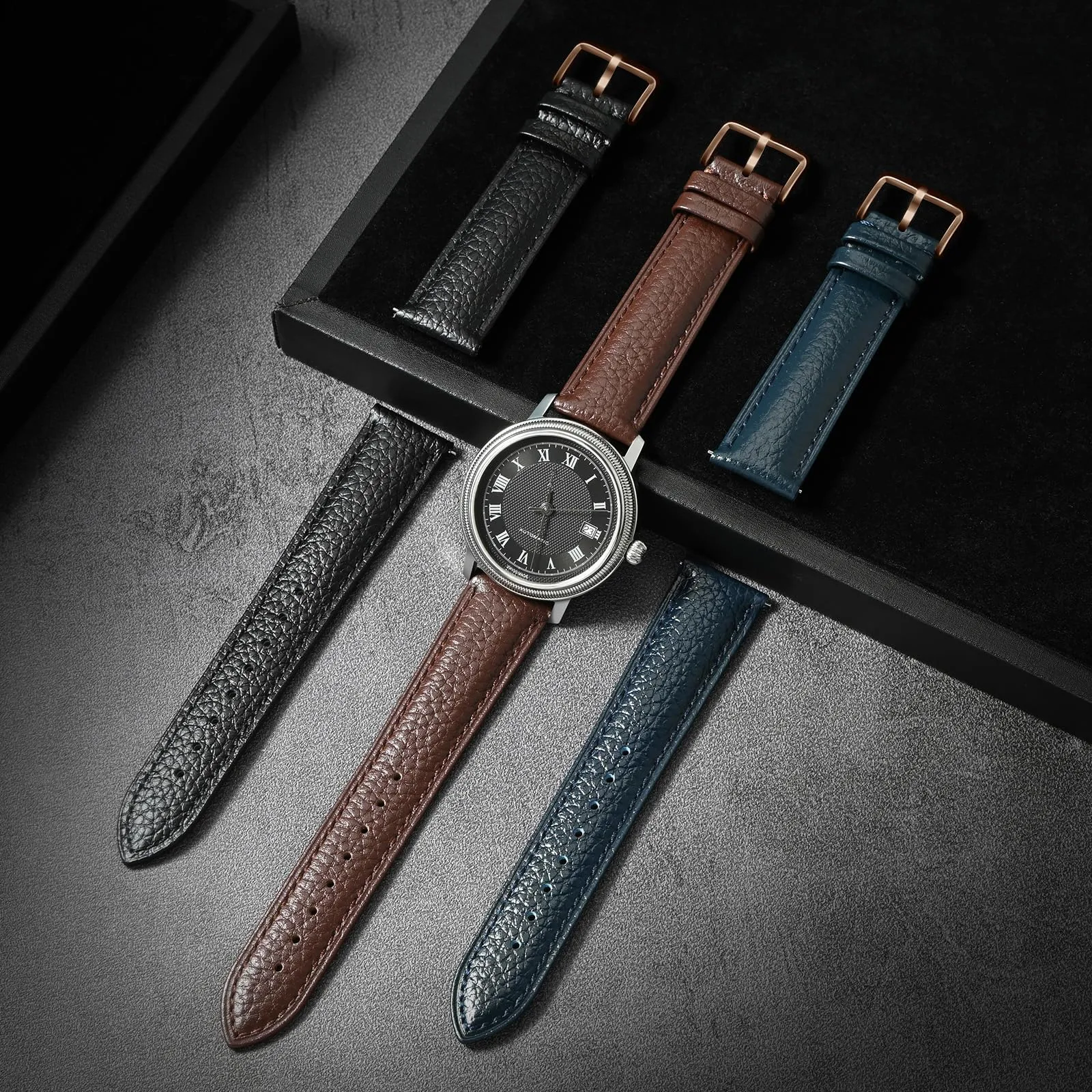 ULLCHRO Cinturino Orologio in Pelle Vera con Sgancio Rapido, 14mm, Blu Marino - immagine 7