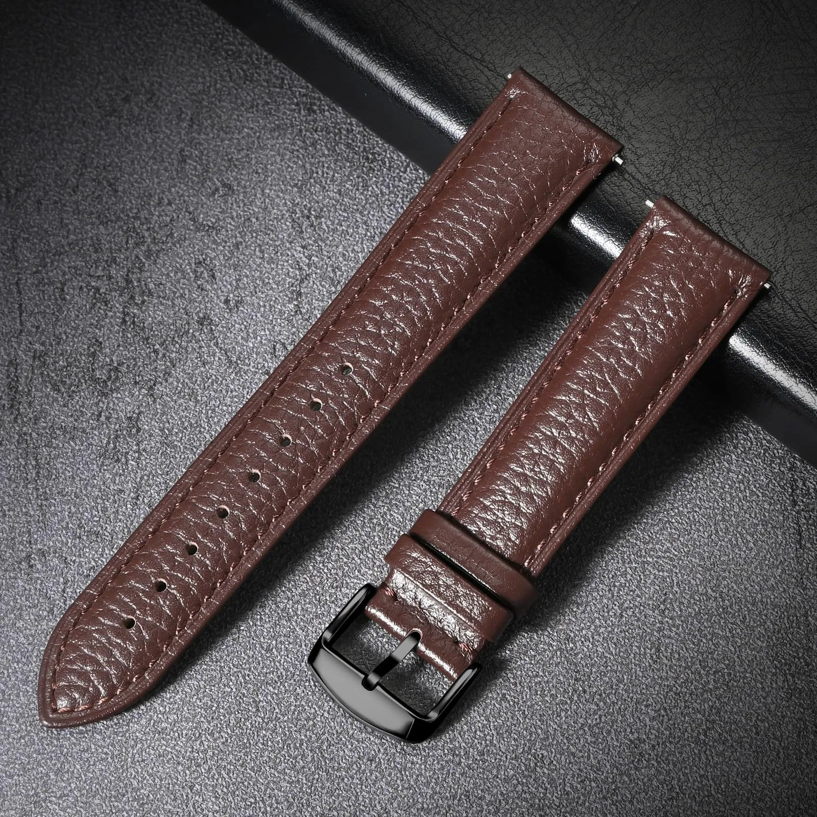 ULLCHRO Cinturino Orologio in Pelle Vera con Sgancio Rapido, 18mm, Marrone Scuro - immagine 5