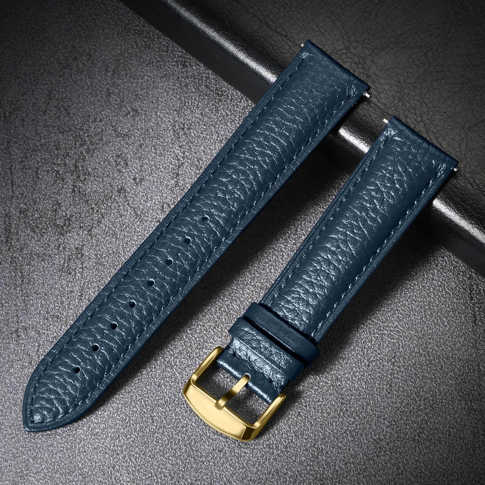 ULLCHRO Cinturino Orologio in Pelle Vera con Sgancio Rapido, 24mm, Blu Marino - immagine 5