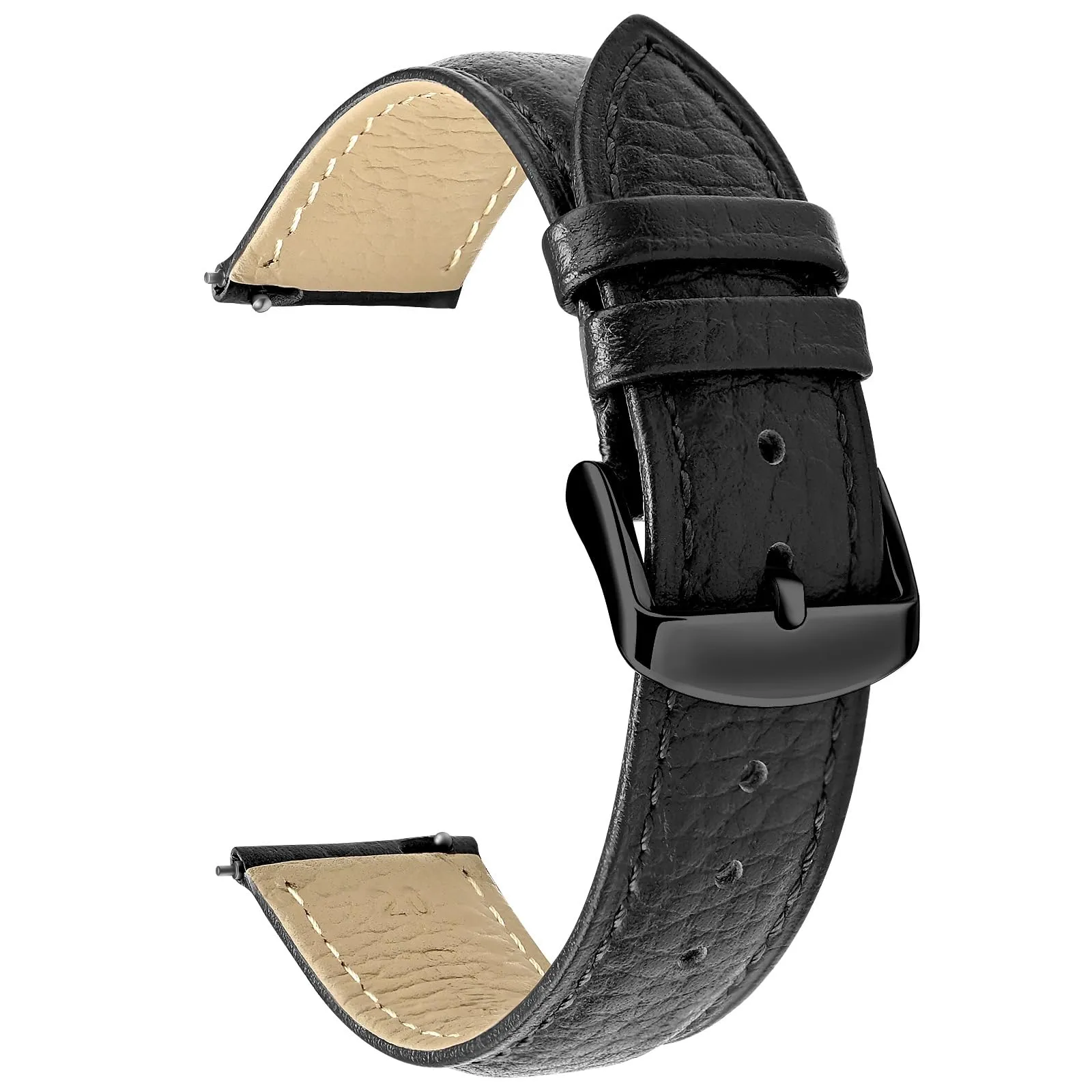 ULLCHRO Cinturino Orologio in Pelle Vera con Sgancio Rapido, 20mm, Nero - immagine 1
