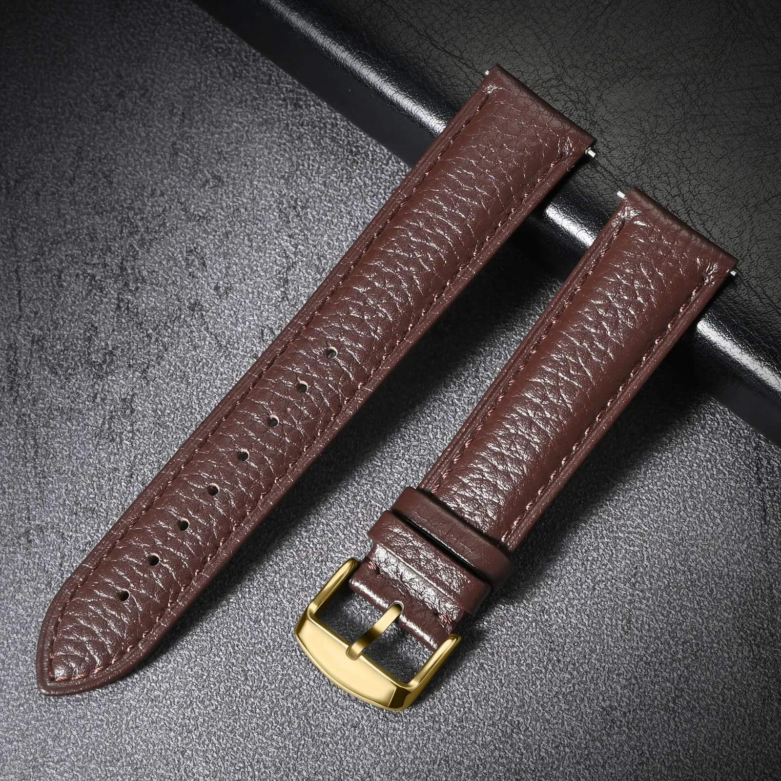 ULLCHRO Cinturino Orologio Uomo in Pelle Vera con Sgancio Rapido, 22mm, Marrone Scuro - immagine 5