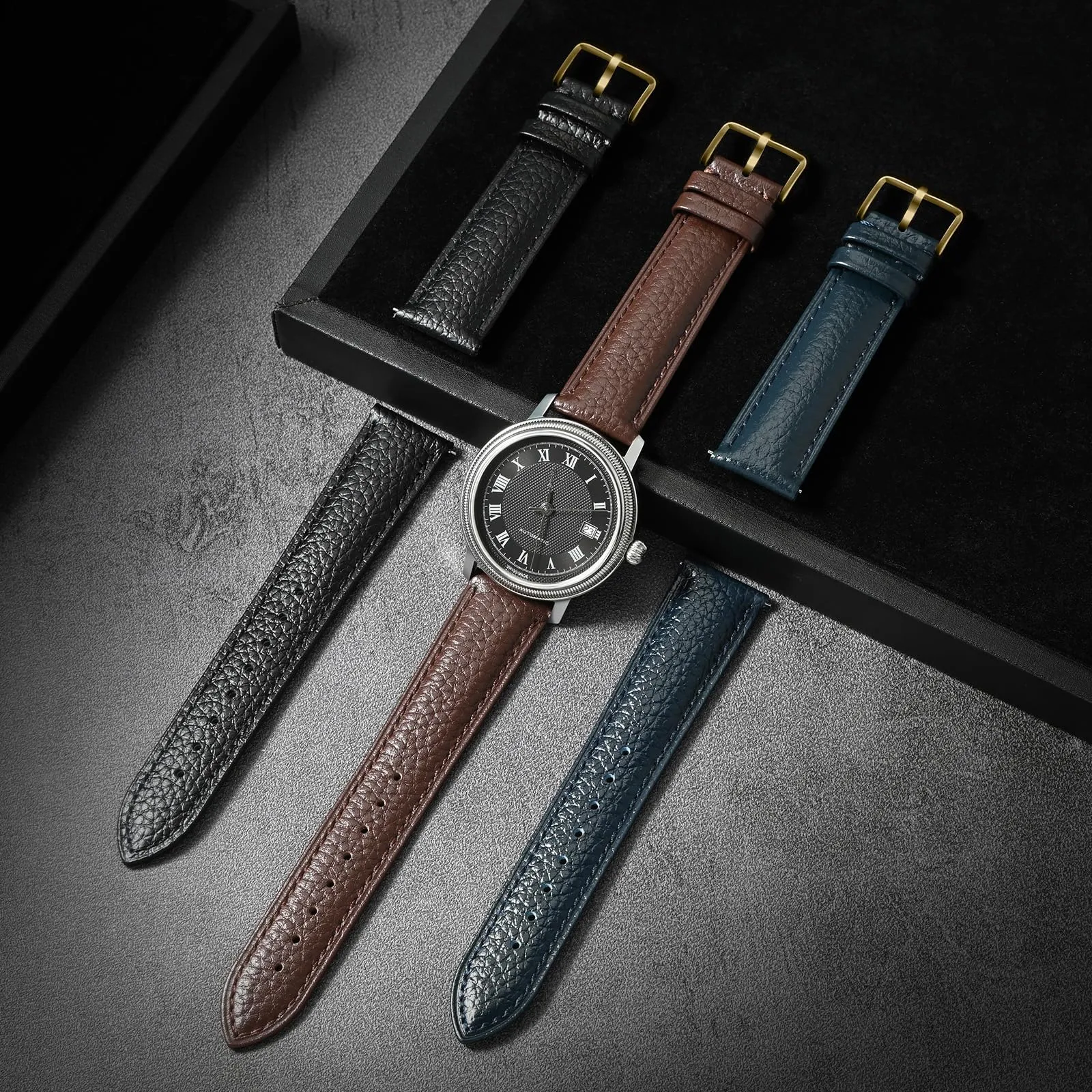 ULLCHRO Cinturino Orologio Uomo in Pelle Vera con Sgancio Rapido, 22mm, Marrone Scuro - immagine 7