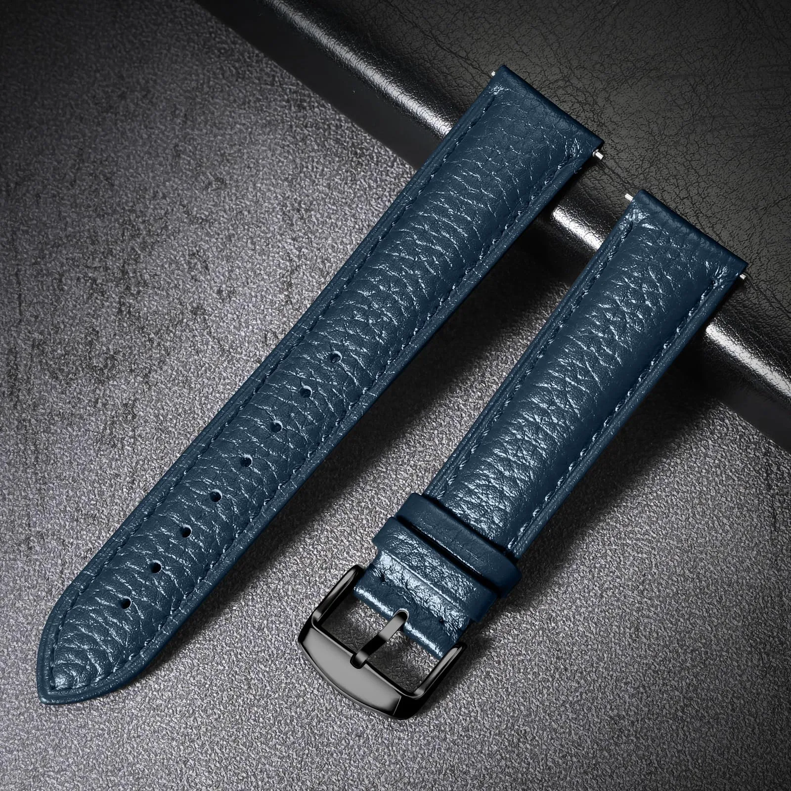 ULLCHRO Cinturino Orologio in Pelle Vera Vintage con Sgancio Rapido, 21mm, Blu Marino - immagine 5