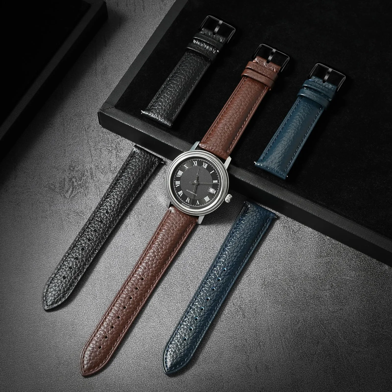 ULLCHRO Cinturino Orologio in Pelle Vera con Sgancio Rapido, 15mm, Blu Marino - immagine 7