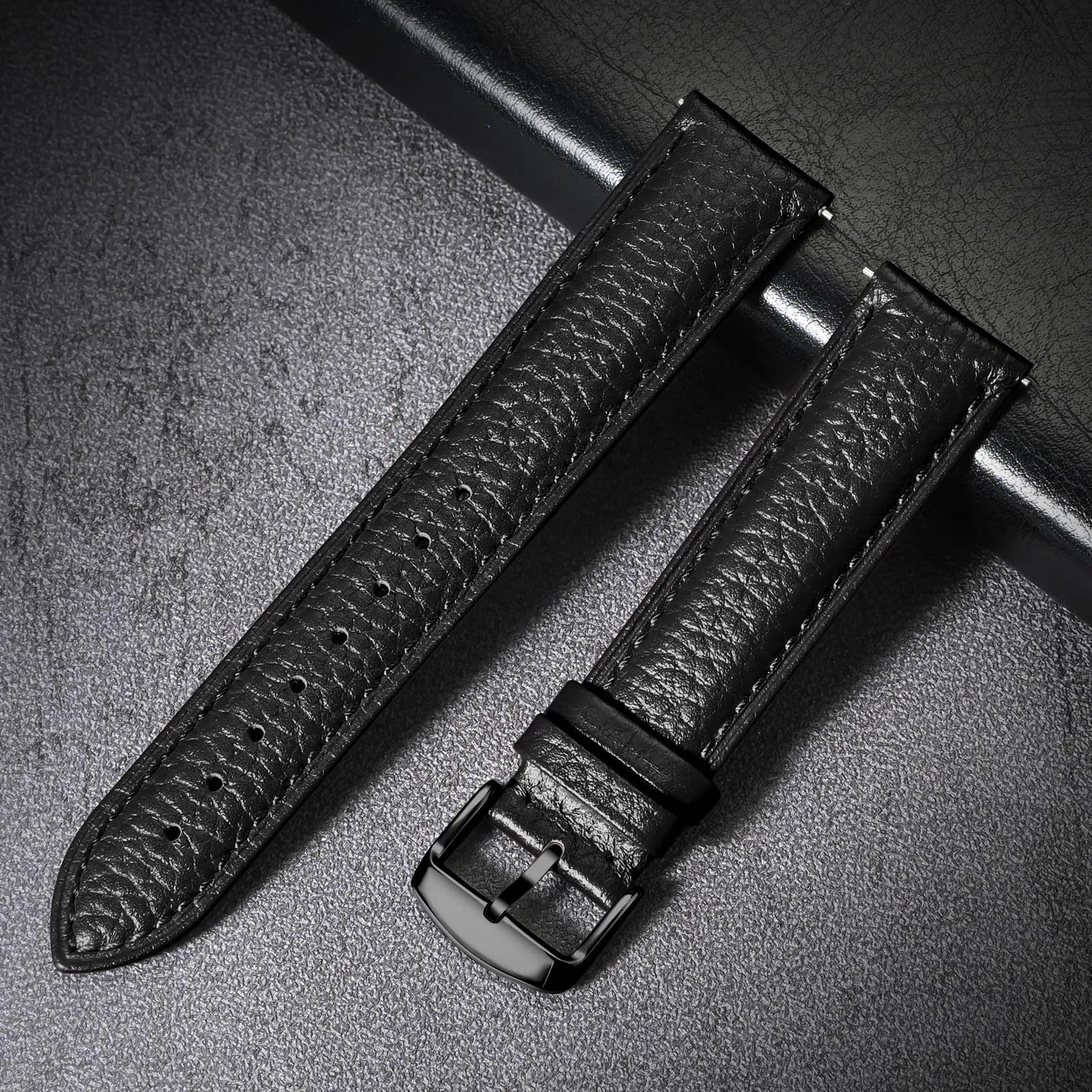 ULLCHRO Cinturino Orologio in Pelle Vera con Sgancio Rapido, 18mm, Nero - immagine 5