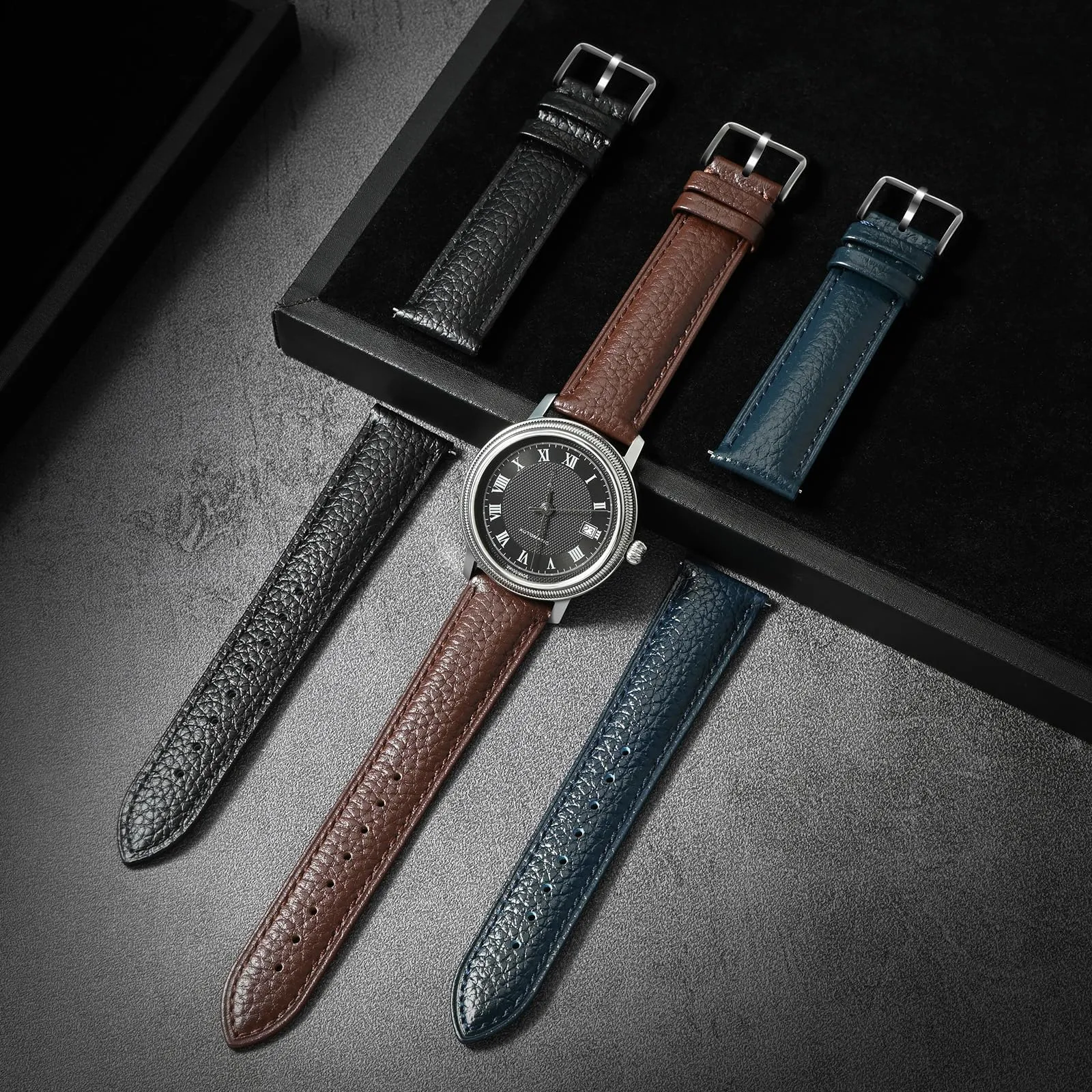 ULLCHRO Cinturino Orologio in Pelle Vera Vintage con Sgancio Rapido, 21mm, Blu Marino - immagine 7