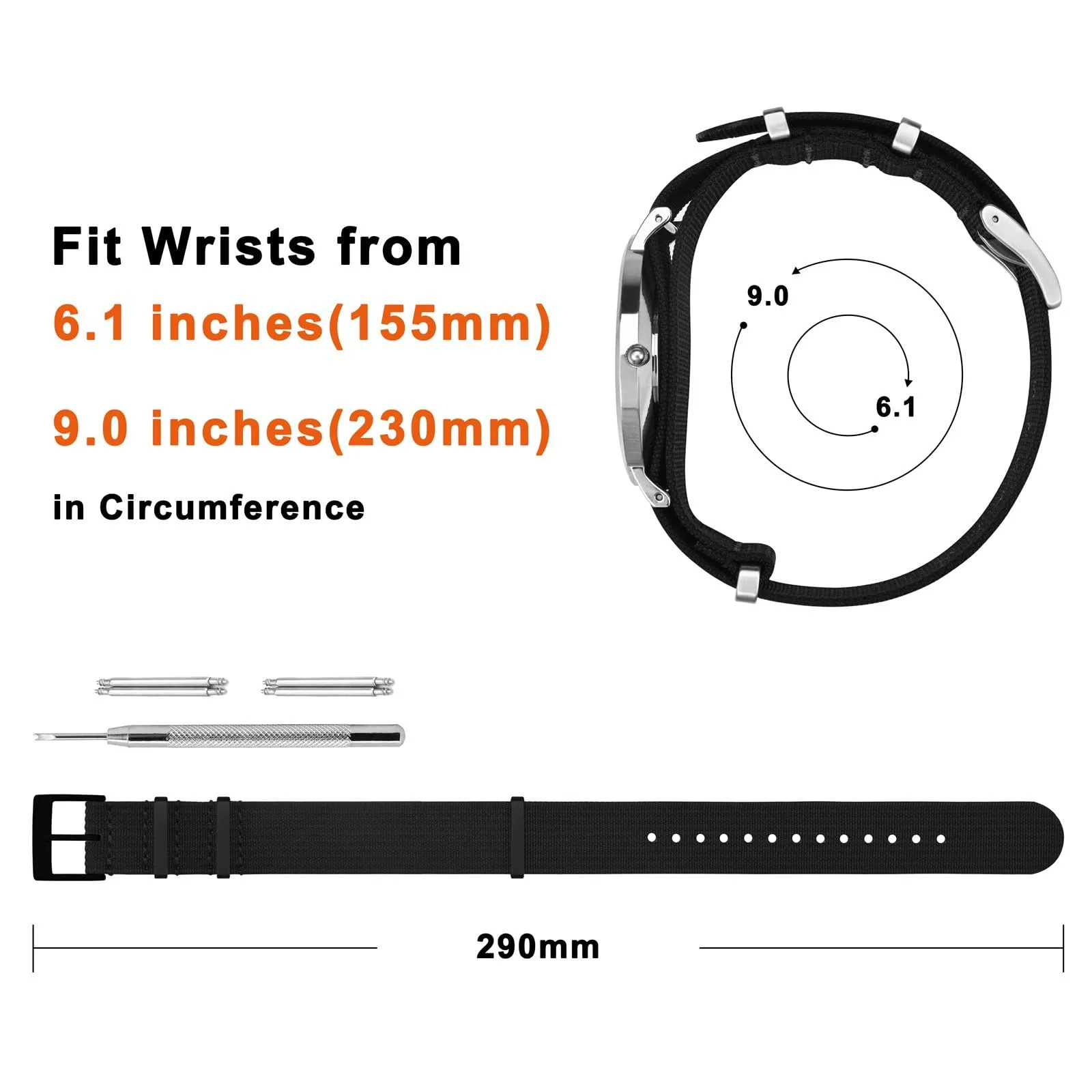 ANNEFIT Cinturino per Orologio in Nylon 21mm con Fibbia in Acciaio Inossidabile, Nero - immagine 4