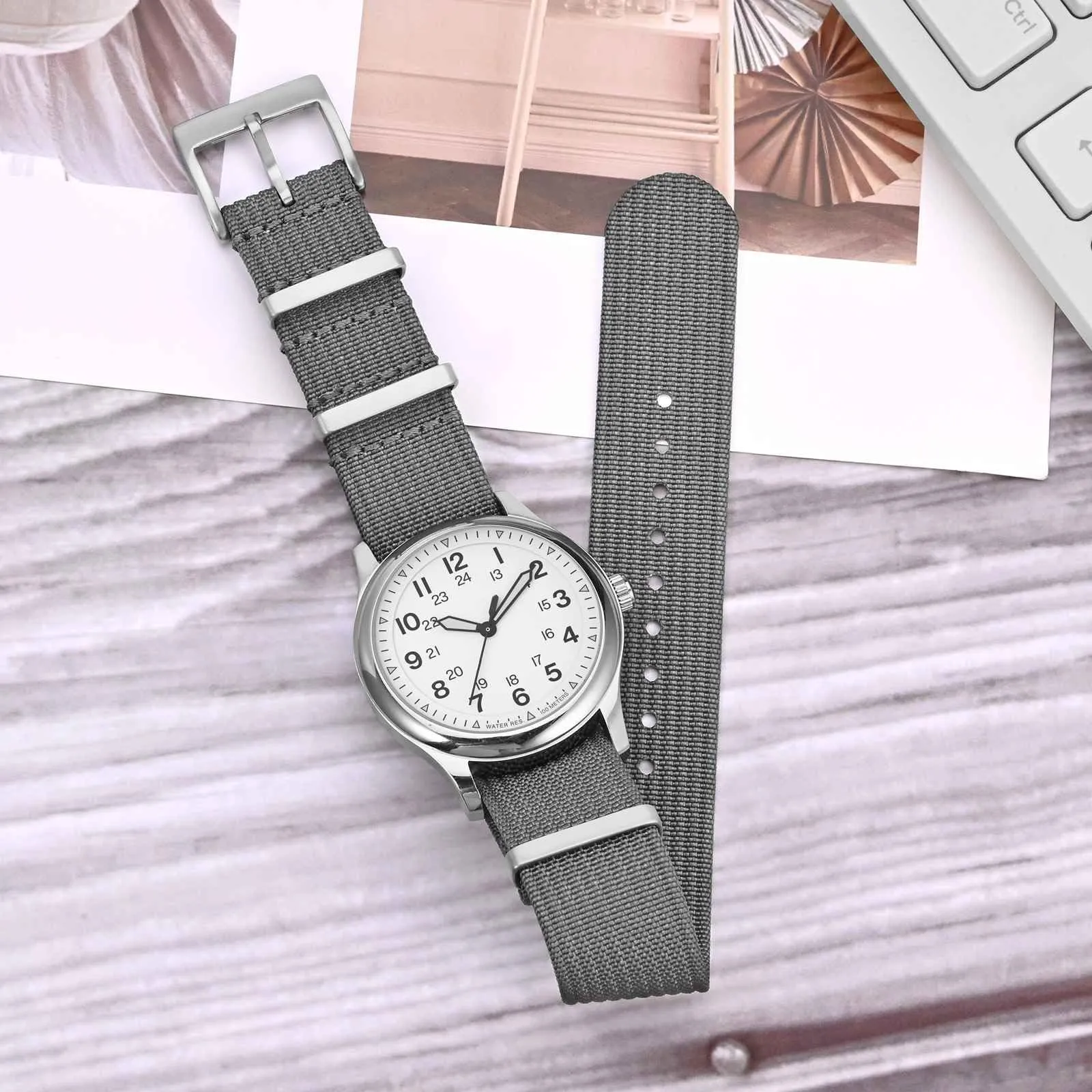 ANNEFIT Cinturino per Orologio in Nylon 21mm con Fibbia in Acciaio Inossidabile, Grigio - immagine 2