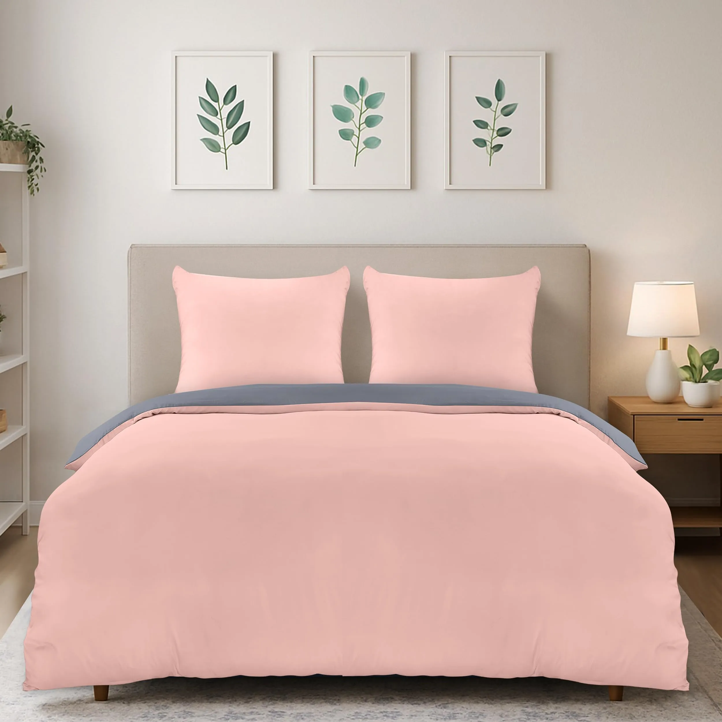 Utopia Bedding Copripiumino Matrimoniale 240x220 cm con 2 Federe, Grigio/Rosa - immagine 1